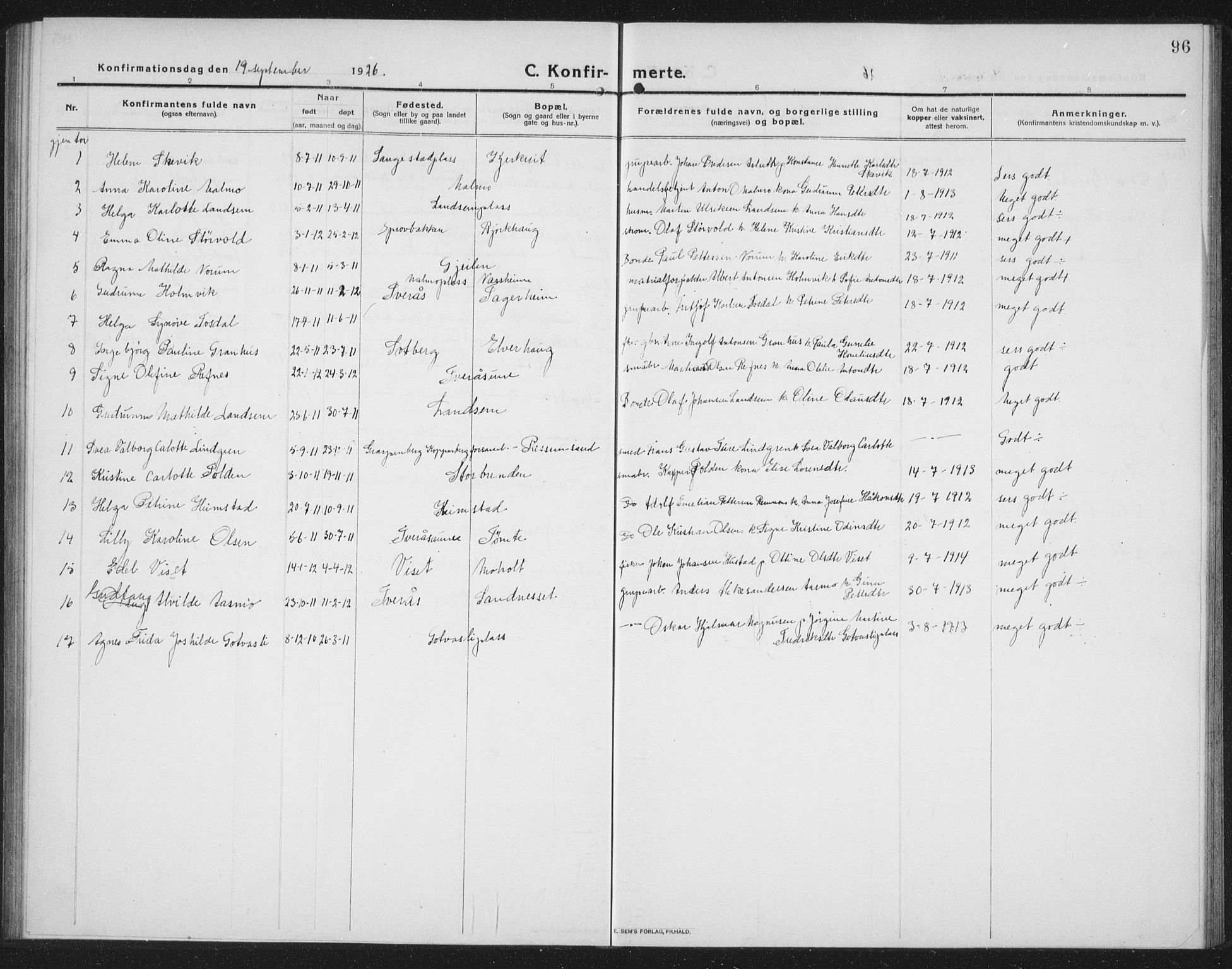 Ministerialprotokoller, klokkerbøker og fødselsregistre - Nord-Trøndelag, SAT/A-1458/745/L0434: Parish register (copy) no. 745C03, 1914-1937, p. 96