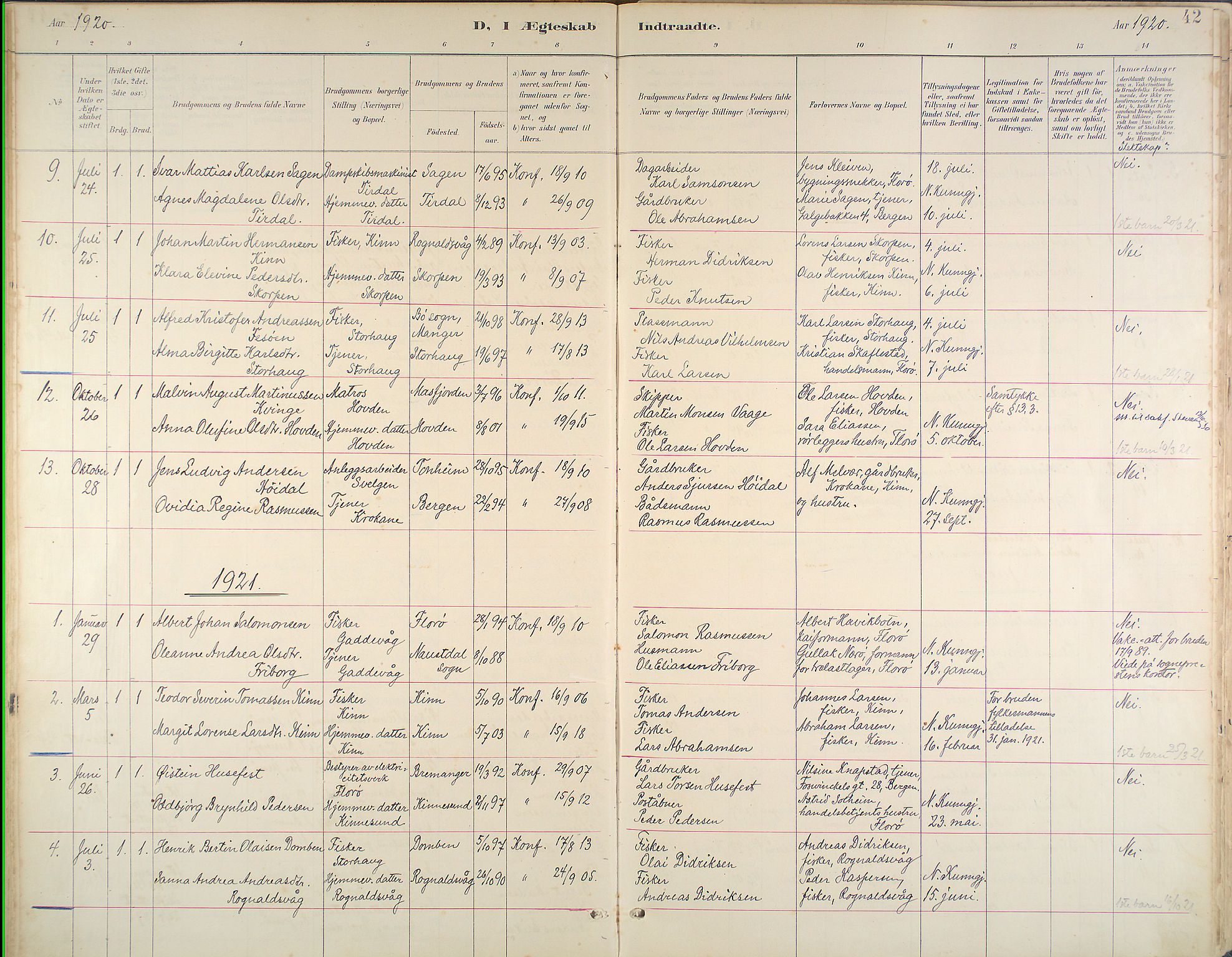 Kinn sokneprestembete, SAB/A-80801/H/Haa/Haab/L0011: Parish register (official) no. B 11, 1886-1936, p. 42
