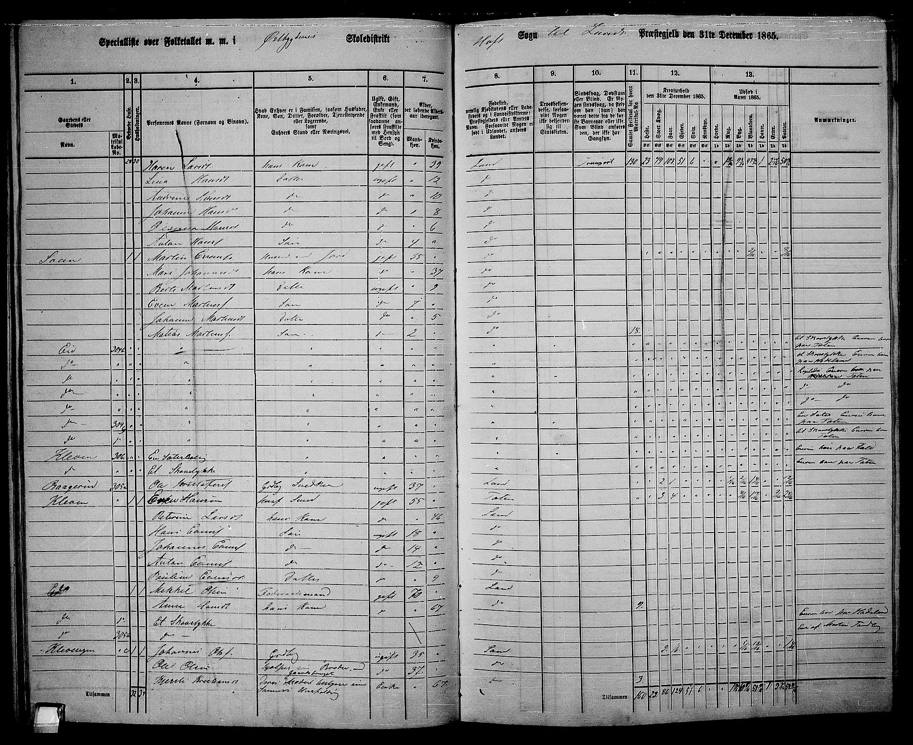 RA, 1865 census for Land, 1865, p. 334