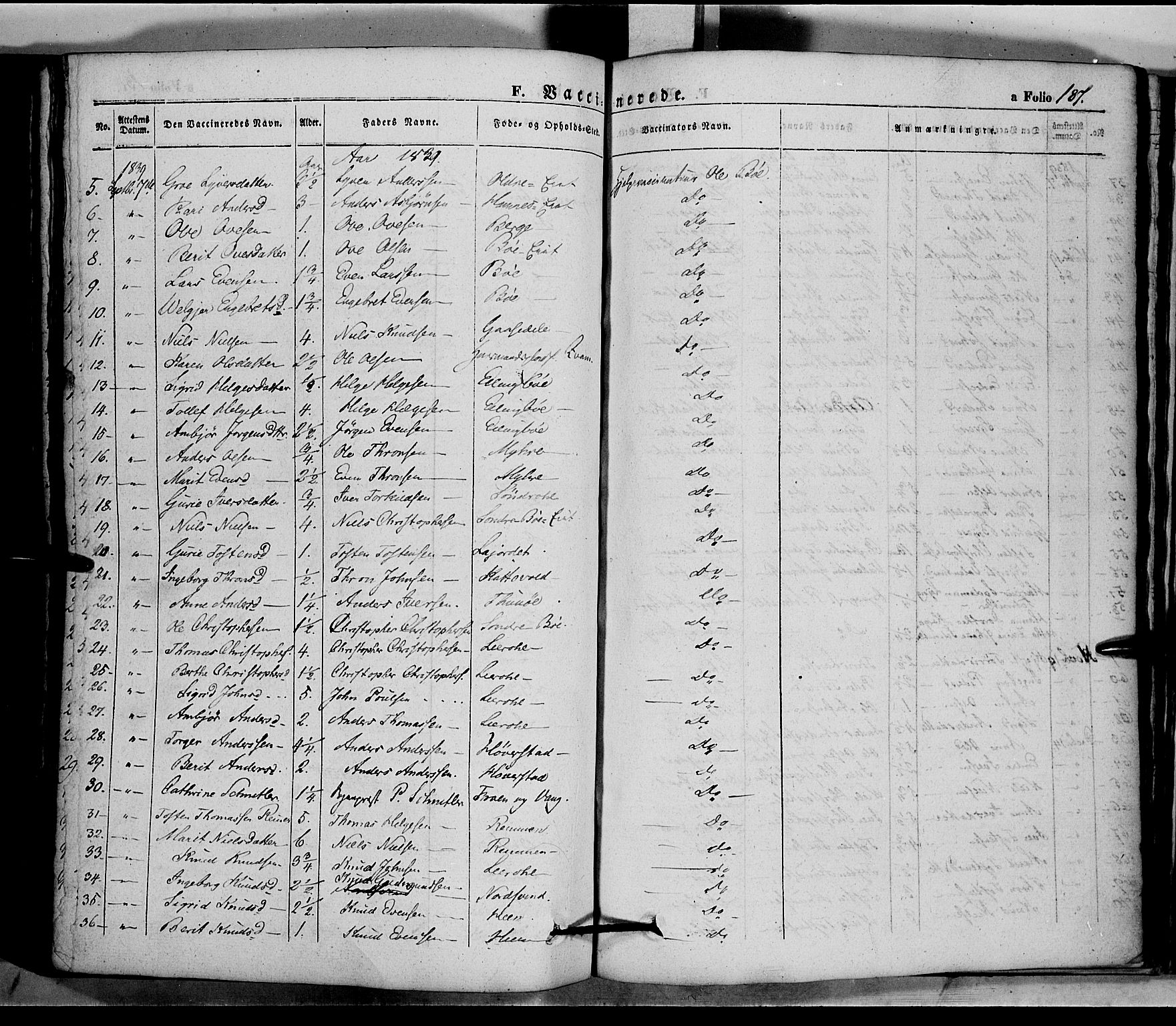 Vang prestekontor, Valdres, SAH/PREST-140/H/Ha/L0005: Parish register (official) no. 5, 1831-1845, p. 187
