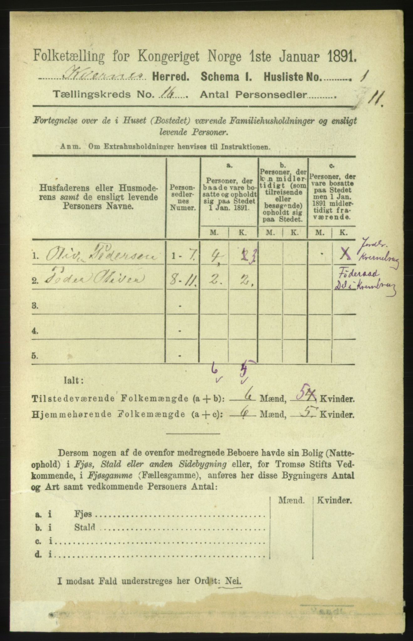 RA, 1891 census for 1553 Kvernes, 1891, p. 6356