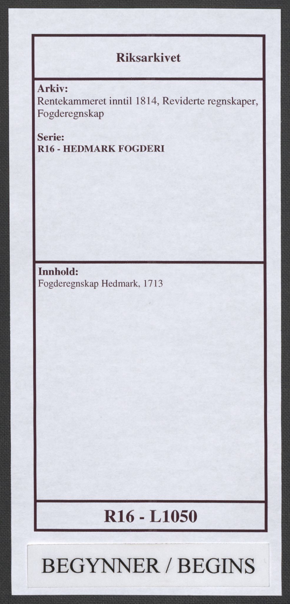 Rentekammeret inntil 1814, Reviderte regnskaper, Fogderegnskap, RA/EA-4092/R16/L1050: Fogderegnskap Hedmark, 1713, p. 1
