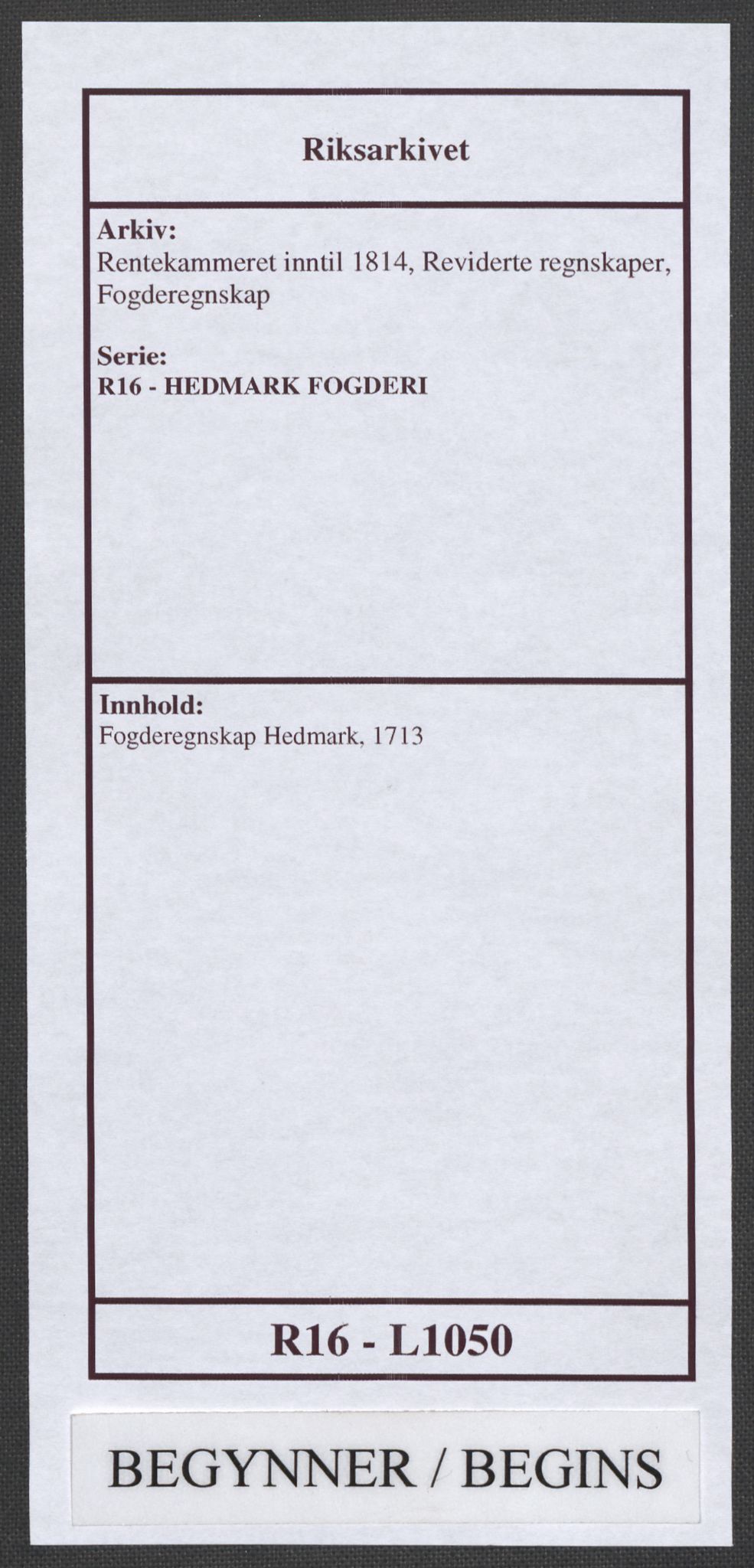 Rentekammeret inntil 1814, Reviderte regnskaper, Fogderegnskap, AV/RA-EA-4092/R16/L1050: Fogderegnskap Hedmark, 1713, p. 1