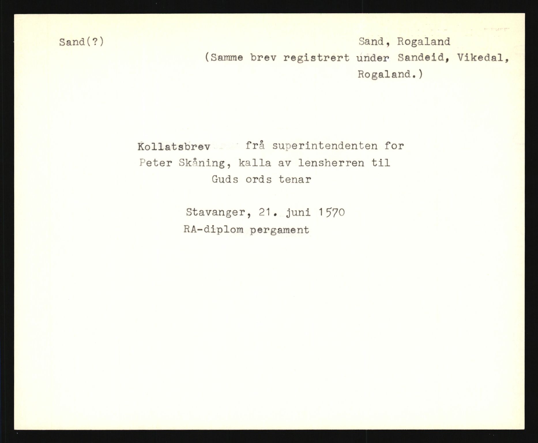 Riksarkivets diplomsamling, AV/RA-EA-5965/F35/F35e/L0027: Registreringssedler Rogaland, 1400-1700, p. 429