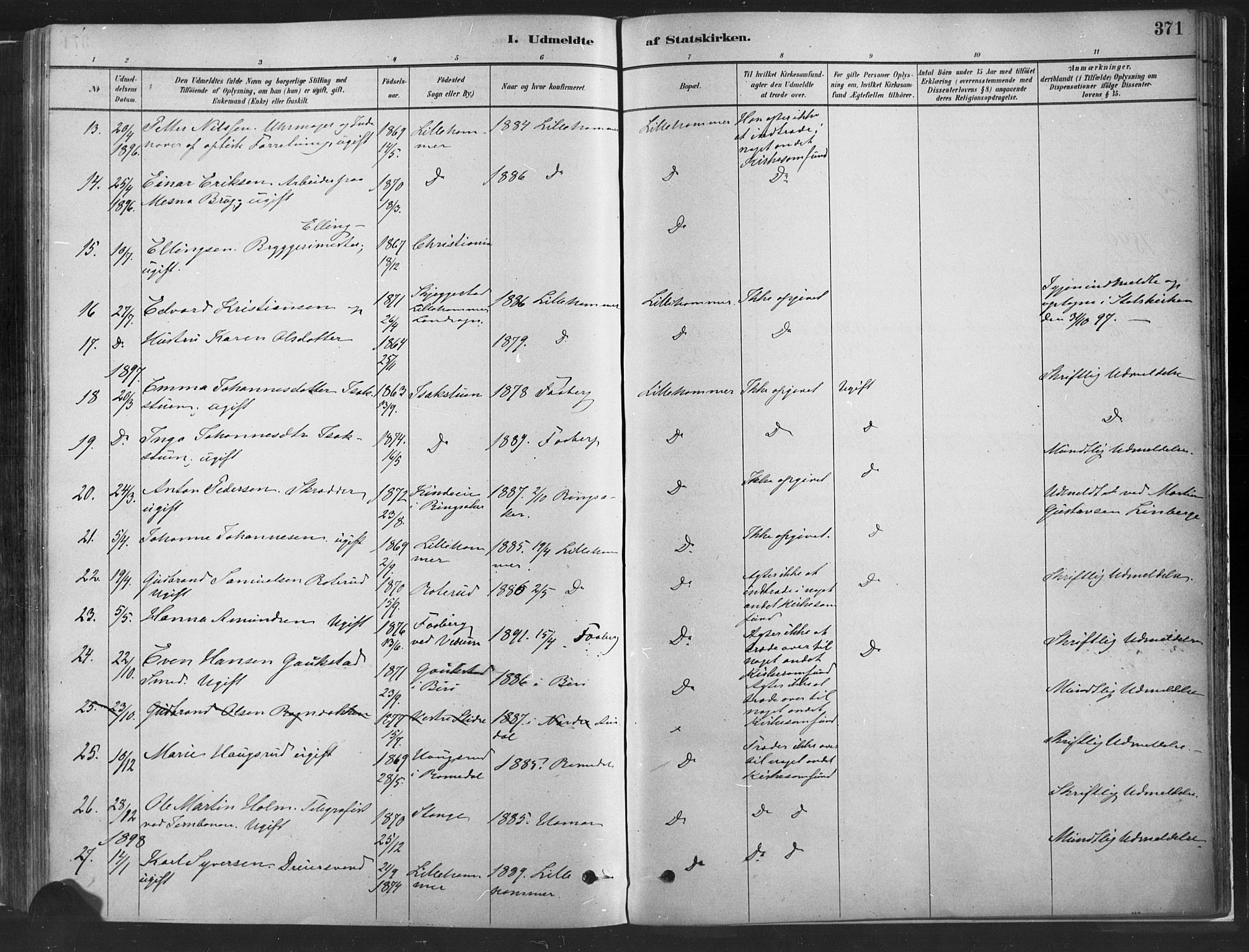 Fåberg prestekontor, SAH/PREST-086/H/Ha/Haa/L0010: Parish register (official) no. 10, 1879-1900, p. 371