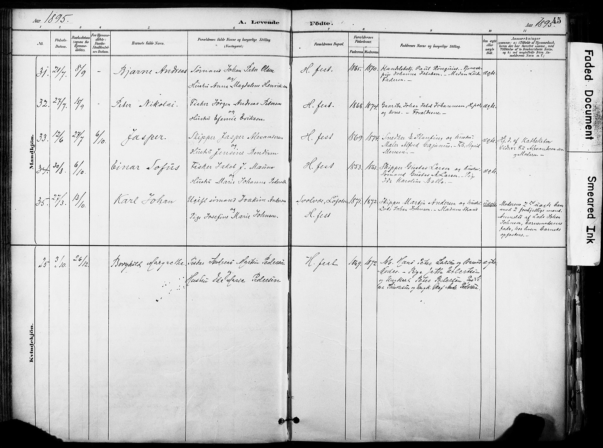 Hammerfest sokneprestkontor, AV/SATØ-S-1347/H/Ha/L0009.kirke: Parish register (official) no. 9, 1889-1897, p. 45