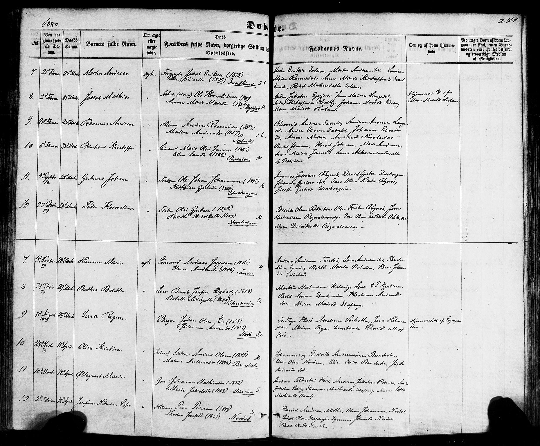 Kinn sokneprestembete, SAB/A-80801/H/Haa/Haaa/L0006: Parish register (official) no. A 6, 1857-1885, p. 241