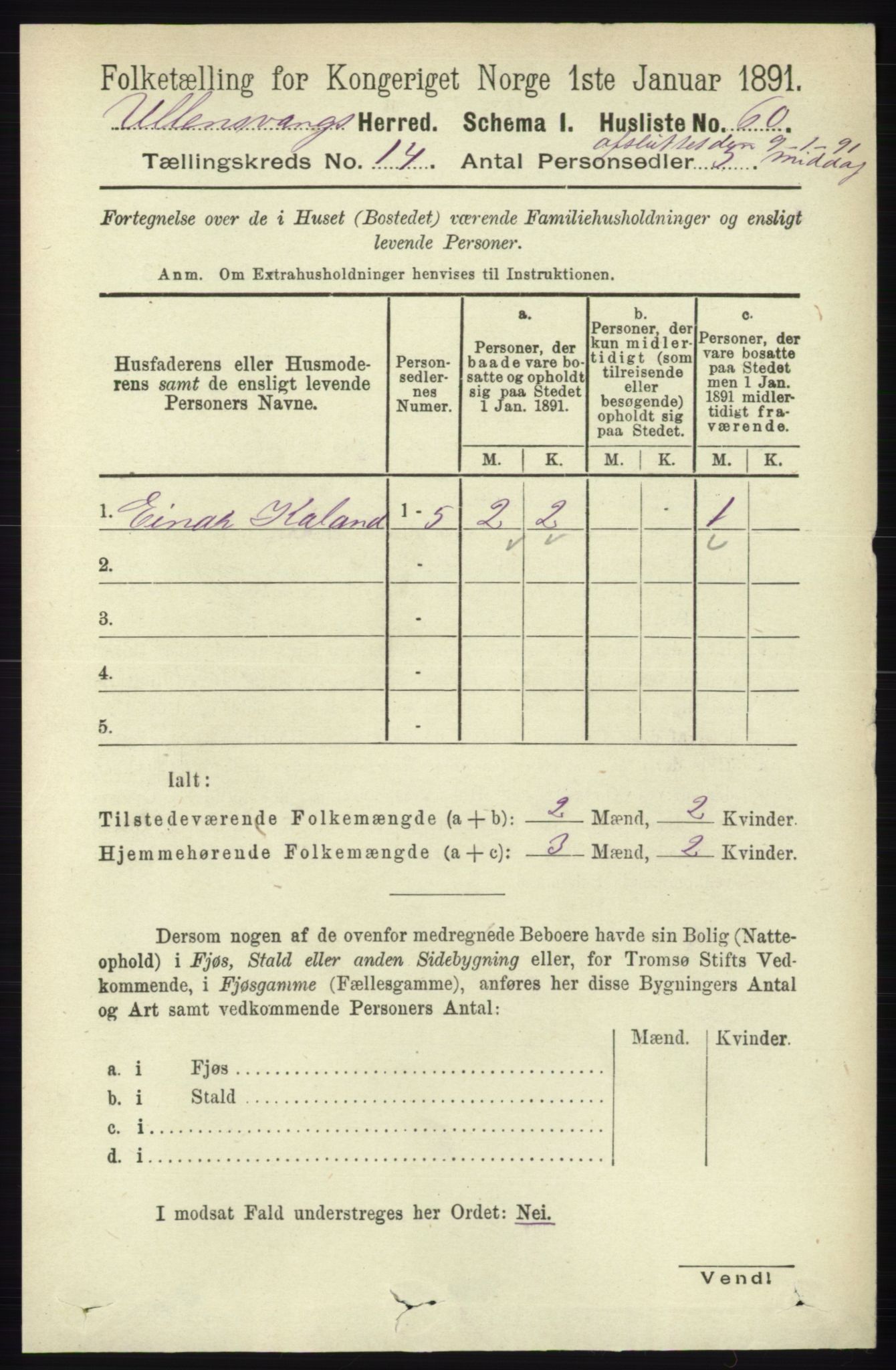 RA, 1891 census for 1230 Ullensvang, 1891, p. 5551