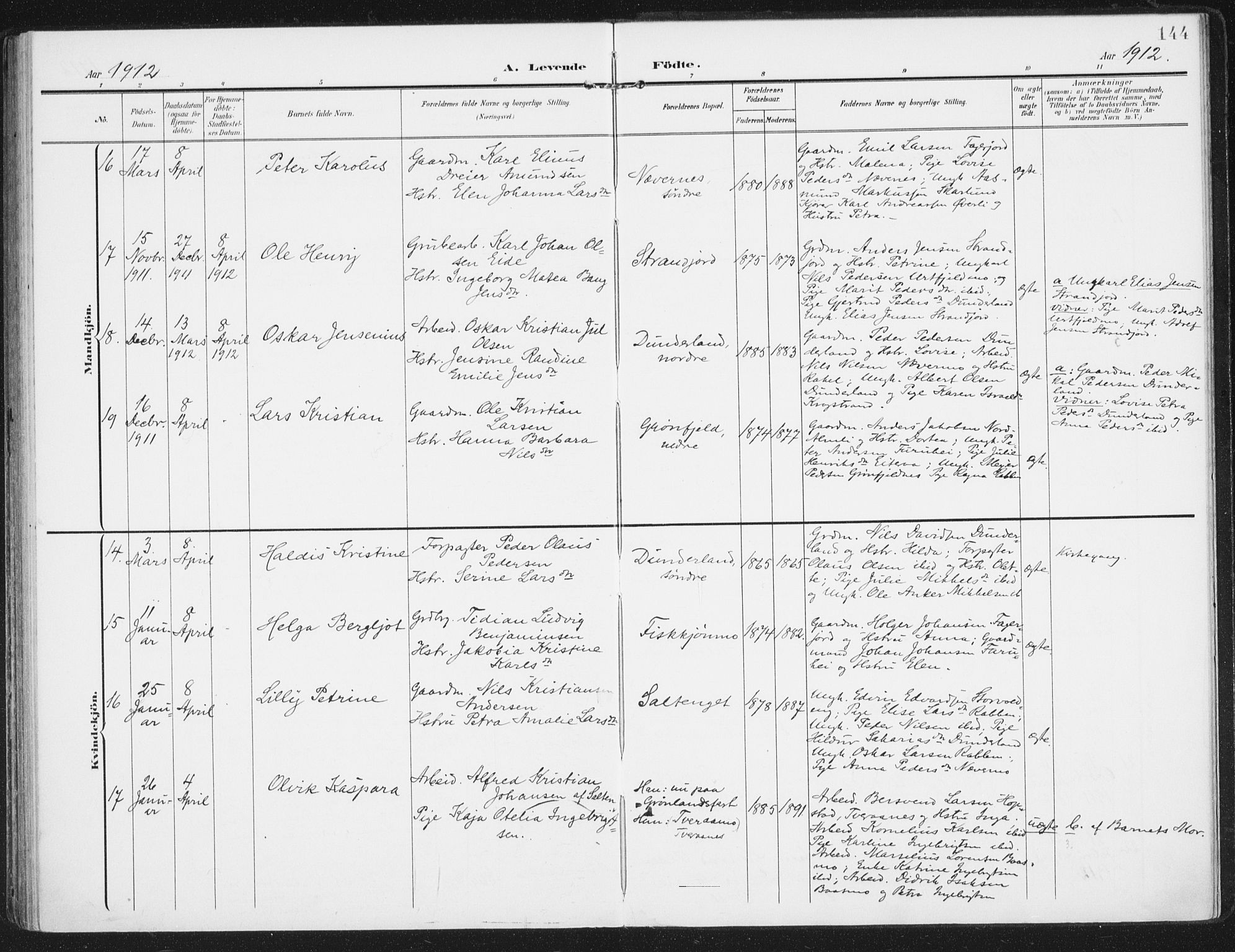 Ministerialprotokoller, klokkerbøker og fødselsregistre - Nordland, AV/SAT-A-1459/827/L0402: Parish register (official) no. 827A14, 1903-1912, p. 144