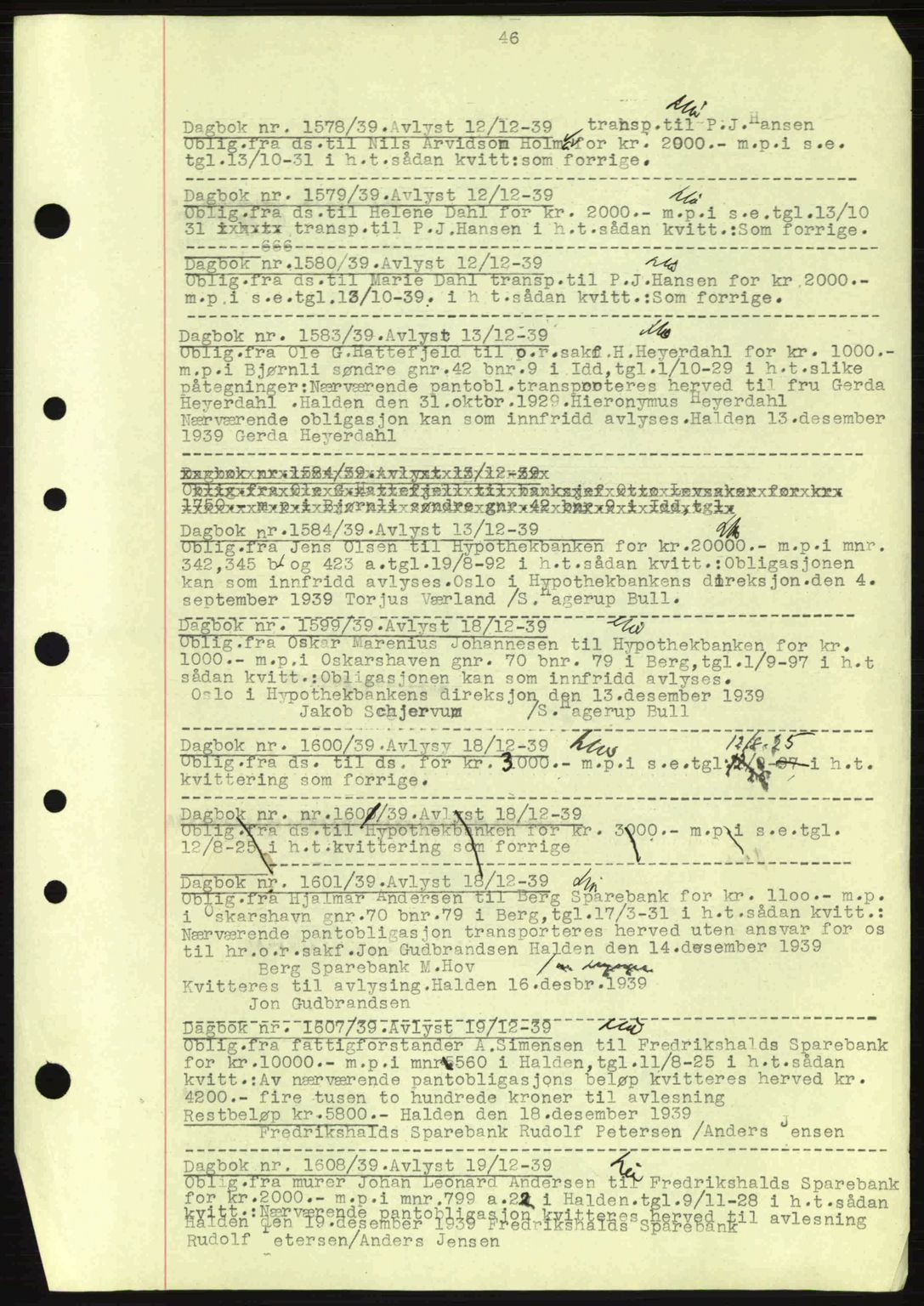 Idd og Marker sorenskriveri, AV/SAO-A-10283/G/Gb/Gbc/L0002: Mortgage book no. B4-9a, 1939-1945, Diary no: : 1578/1939