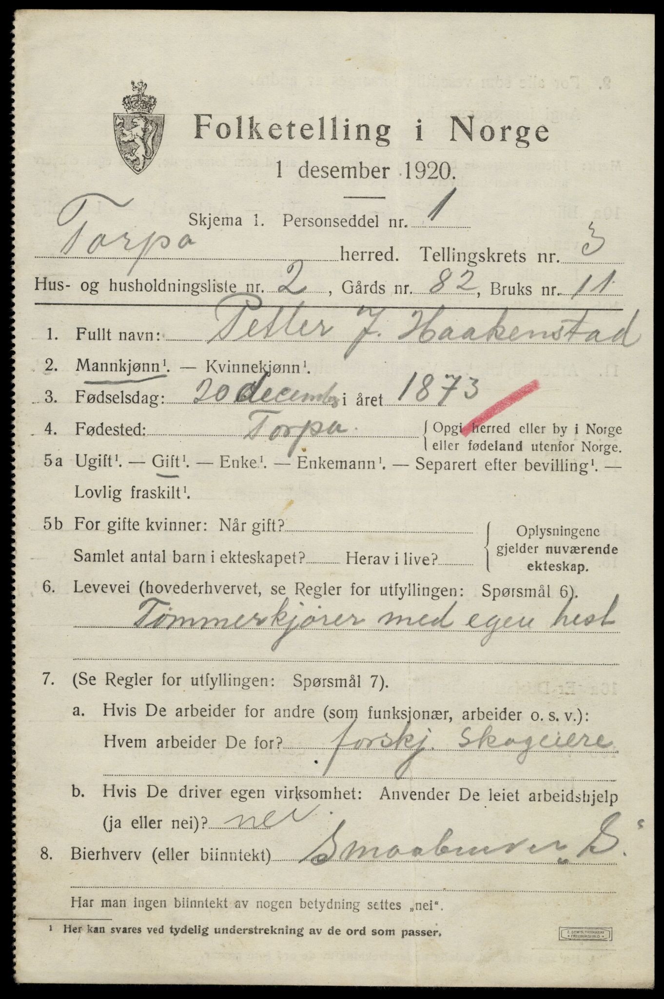 SAH, 1920 census for Torpa, 1920, p. 2259