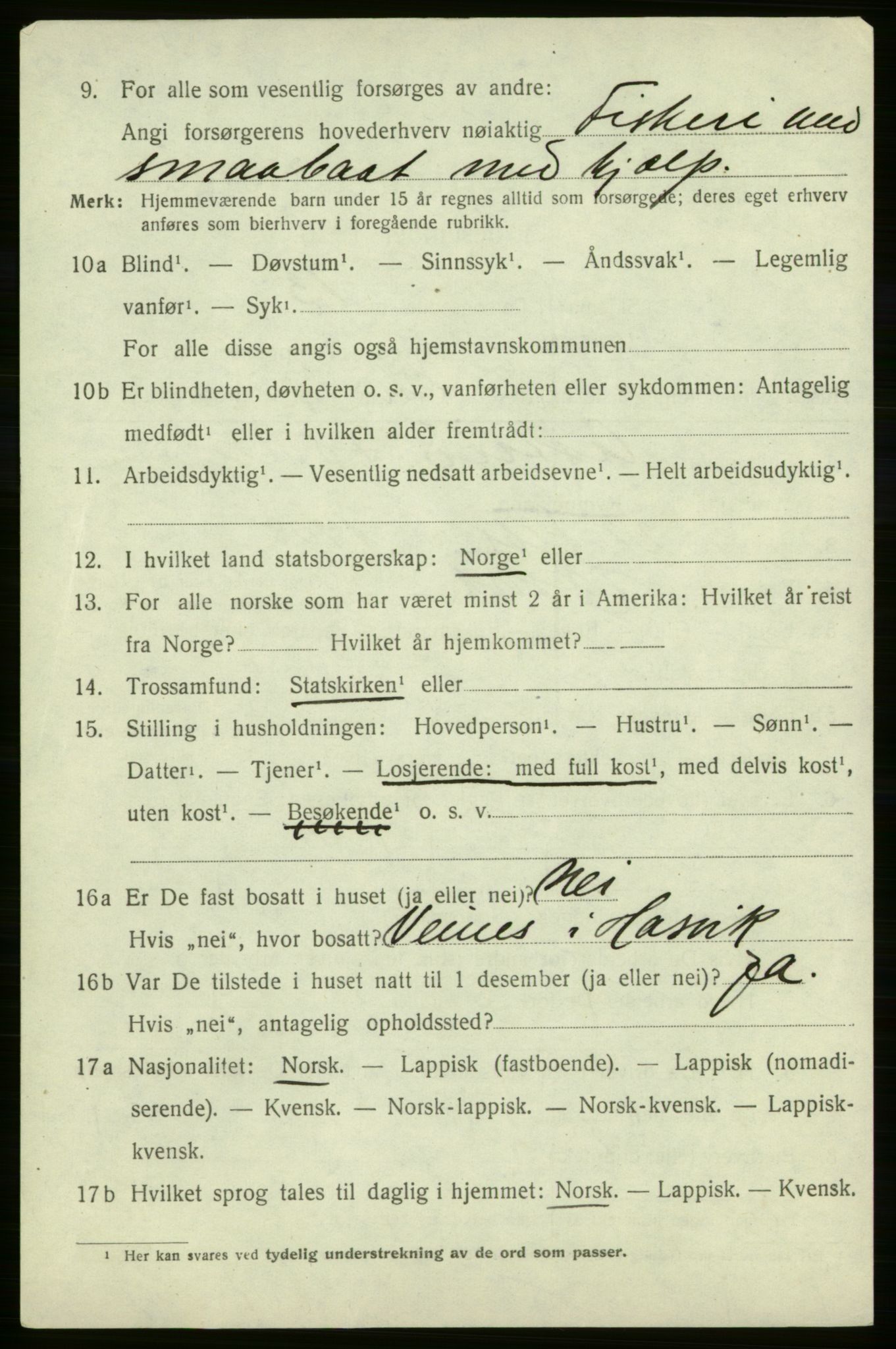 SATØ, 1920 census for Hasvik, 1920, p. 2350
