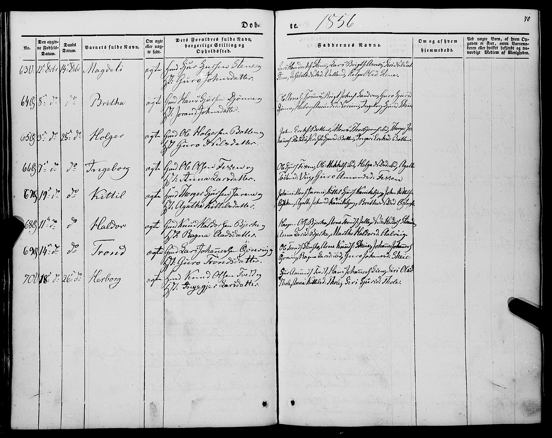 Kvam sokneprestembete, AV/SAB-A-76201/H/Haa: Parish register (official) no. A 8, 1844-1863, p. 70