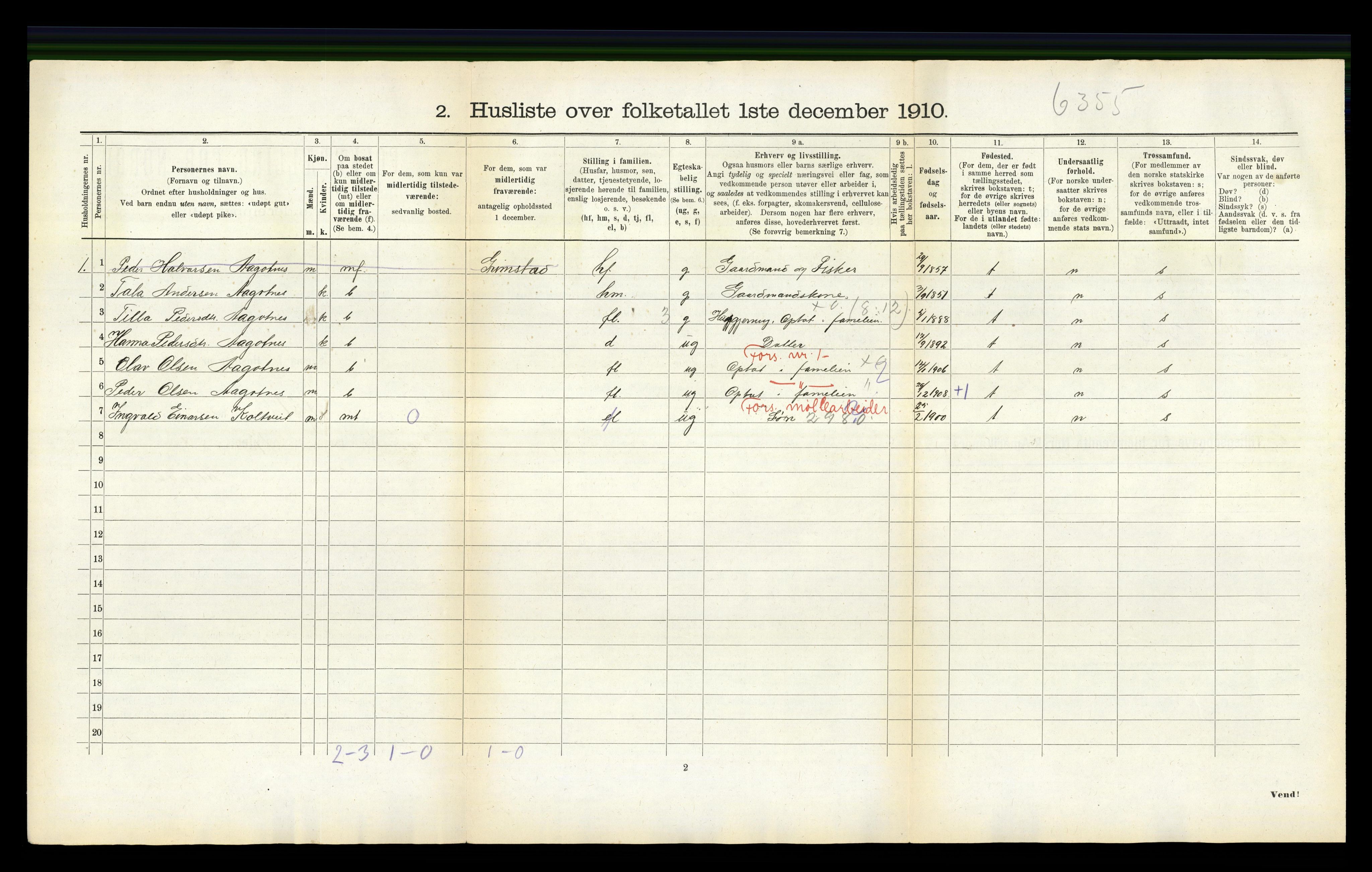 RA, 1910 census for Fjell, 1910, p. 616