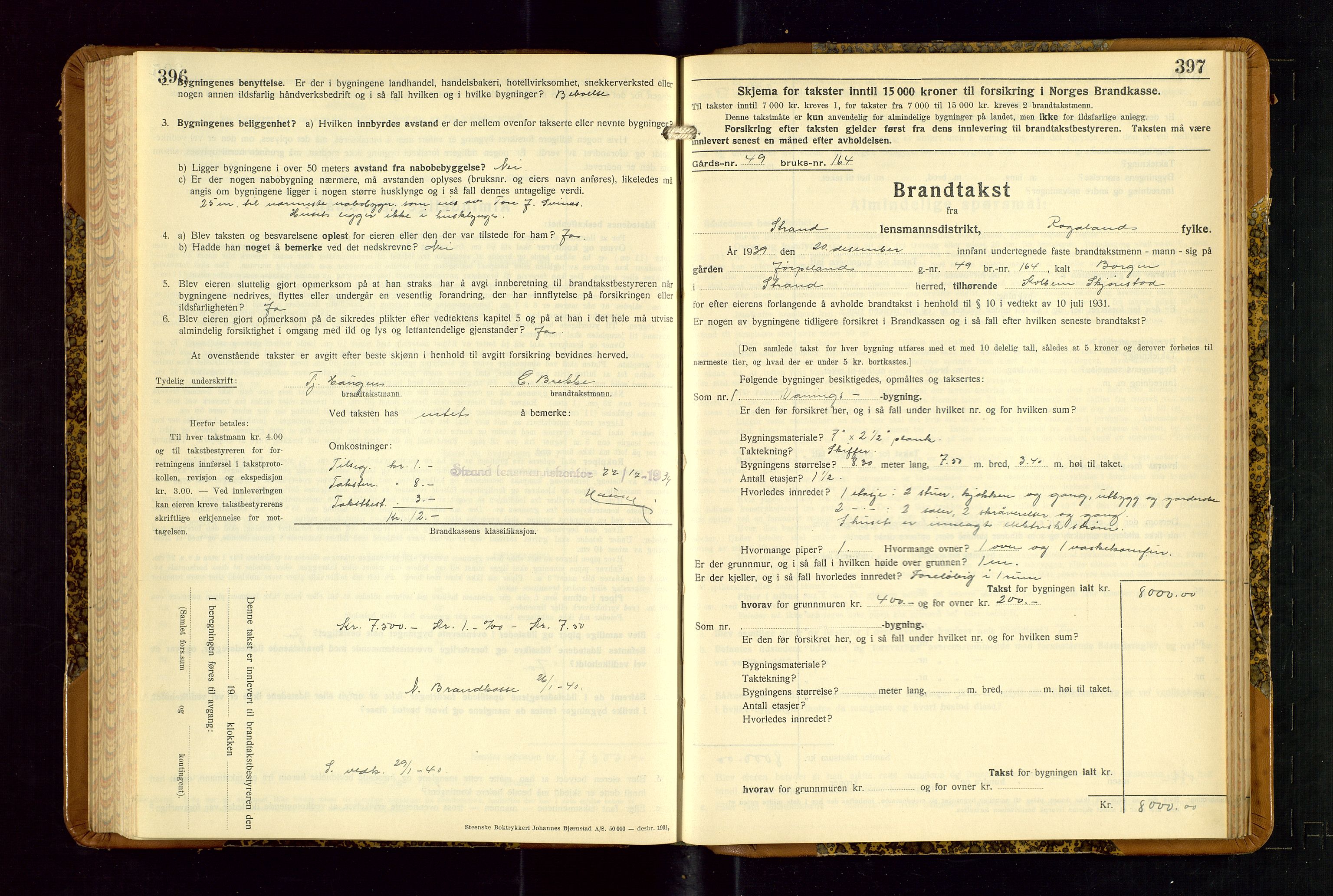 Strand og Forsand lensmannskontor, AV/SAST-A-100451/Gob/L0001: Branntakstprotokoll, 1935-1942, p. 396-397