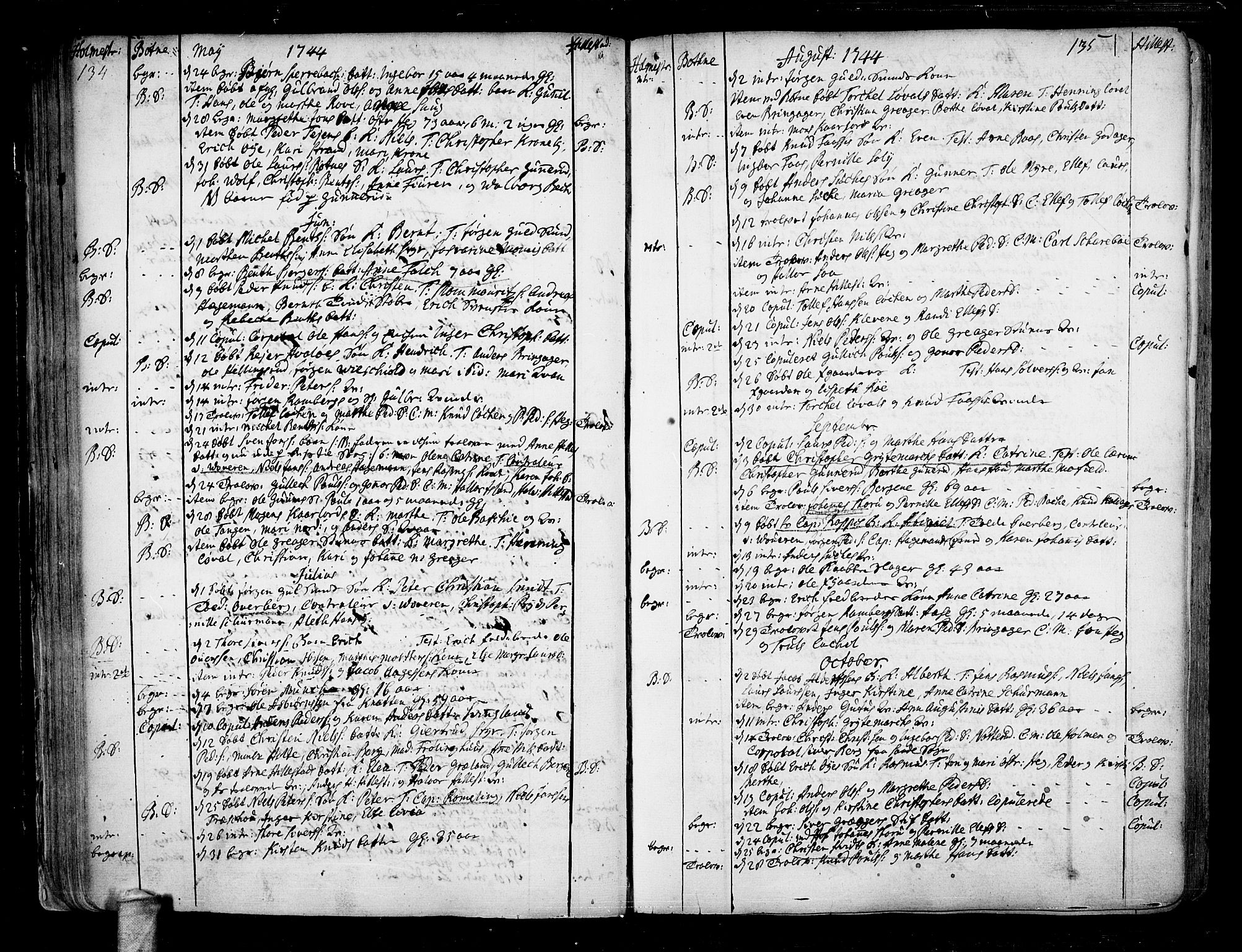 Botne kirkebøker, SAKO/A-340/F/Fa/L0001a: Parish register (official) no. I 1A, 1707-1778, p. 134-135