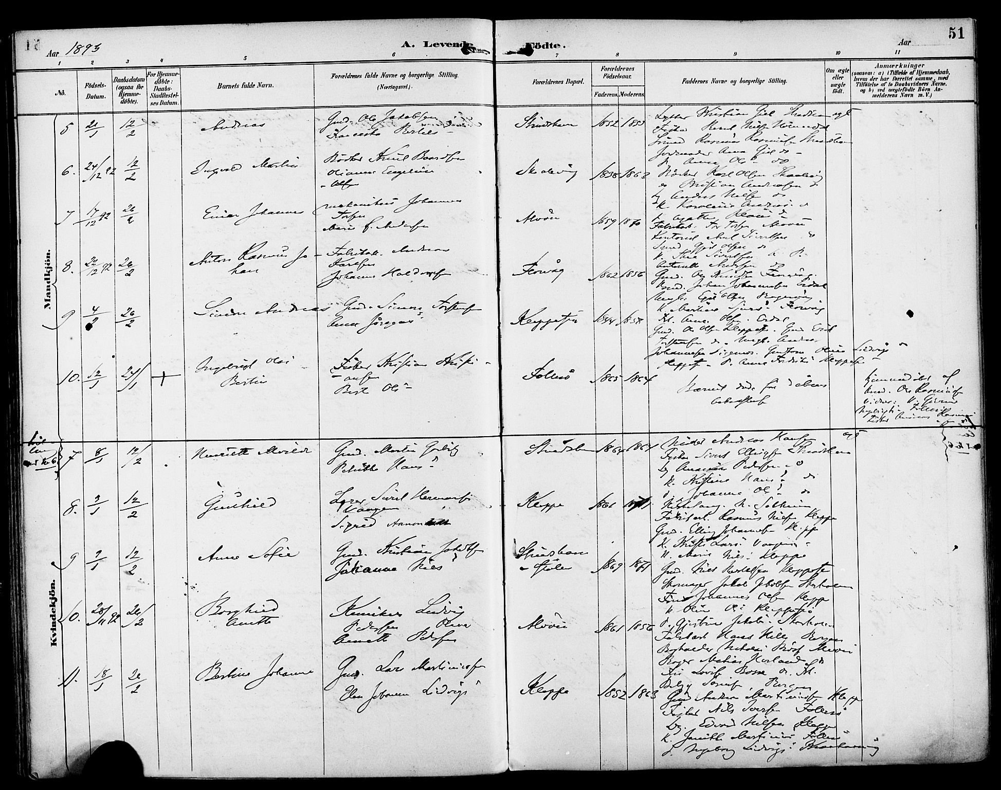 Askøy Sokneprestembete, AV/SAB-A-74101/H/Ha/Haa/Haab/L0002: Parish register (official) no. B 2, 1889-1902, p. 51