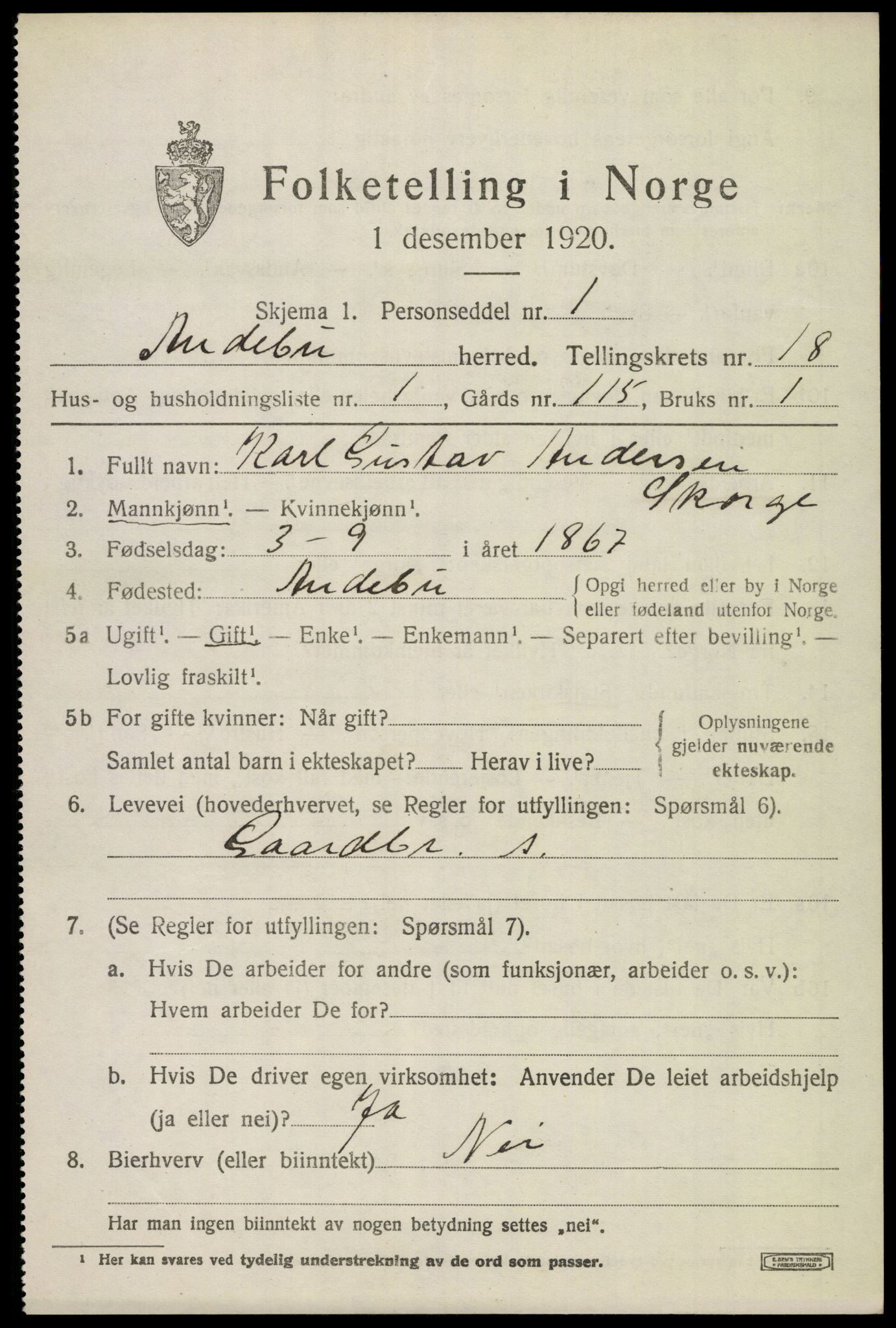 SAKO, 1920 census for Andebu, 1920, p. 6046