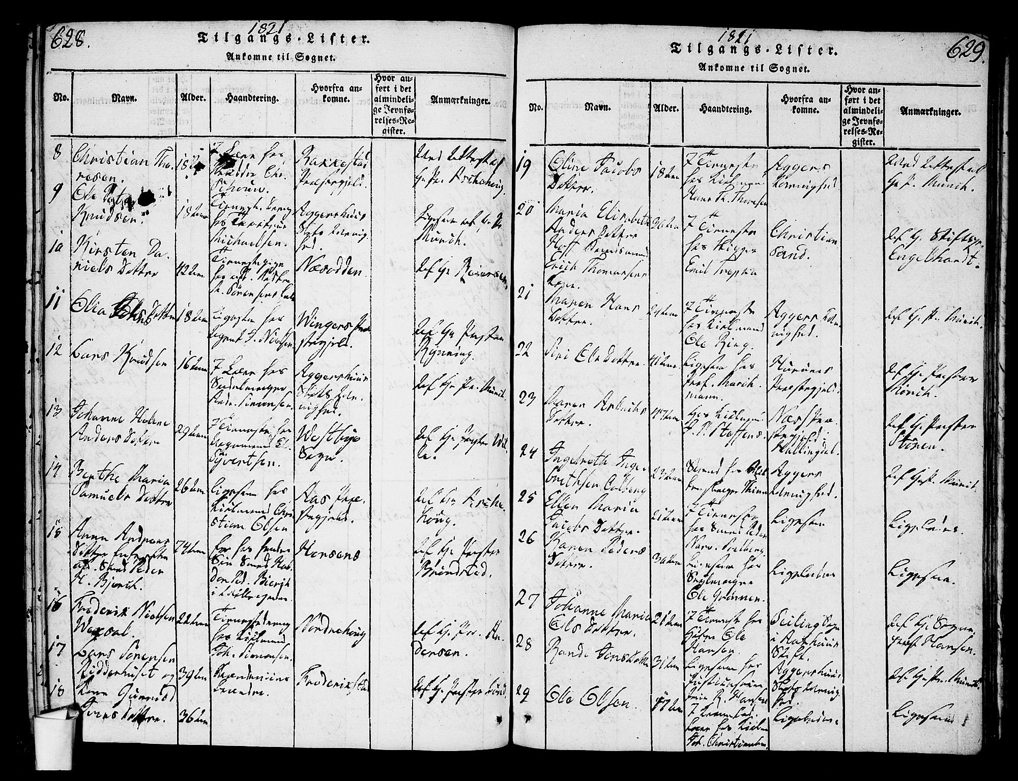 Oslo domkirke Kirkebøker, SAO/A-10752/G/Ga/L0001: Parish register (copy) no. 1, 1817-1825, p. 628-629