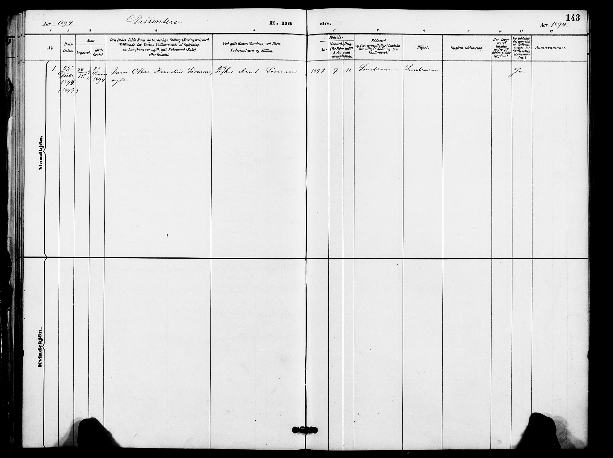 Vardø sokneprestkontor, AV/SATØ-S-1332/H/Ha/L0009kirke: Parish register (official) no. 9, 1887-1898, p. 143