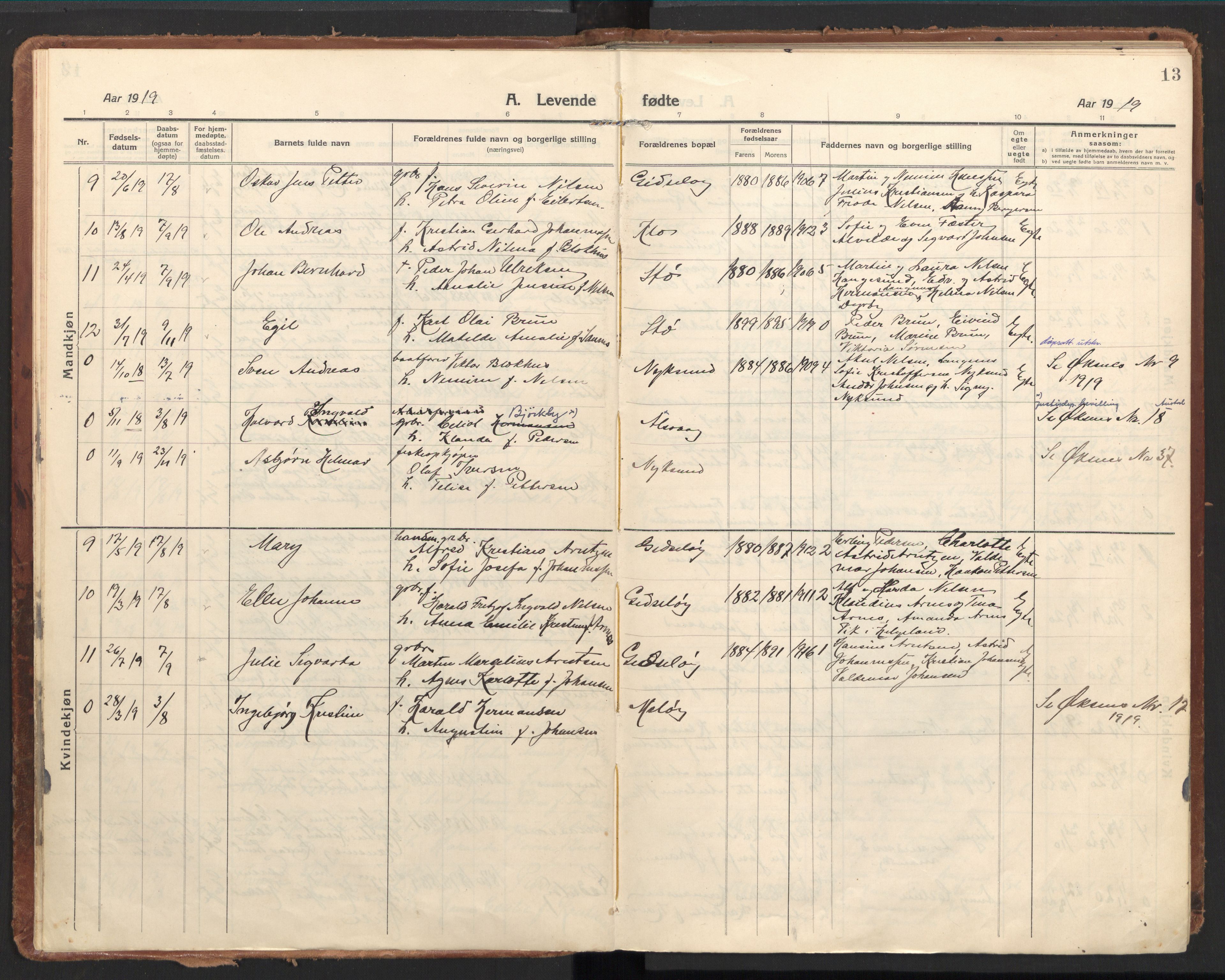 Ministerialprotokoller, klokkerbøker og fødselsregistre - Nordland, AV/SAT-A-1459/894/L1357: Parish register (official) no. 894A03, 1913-1934, p. 13