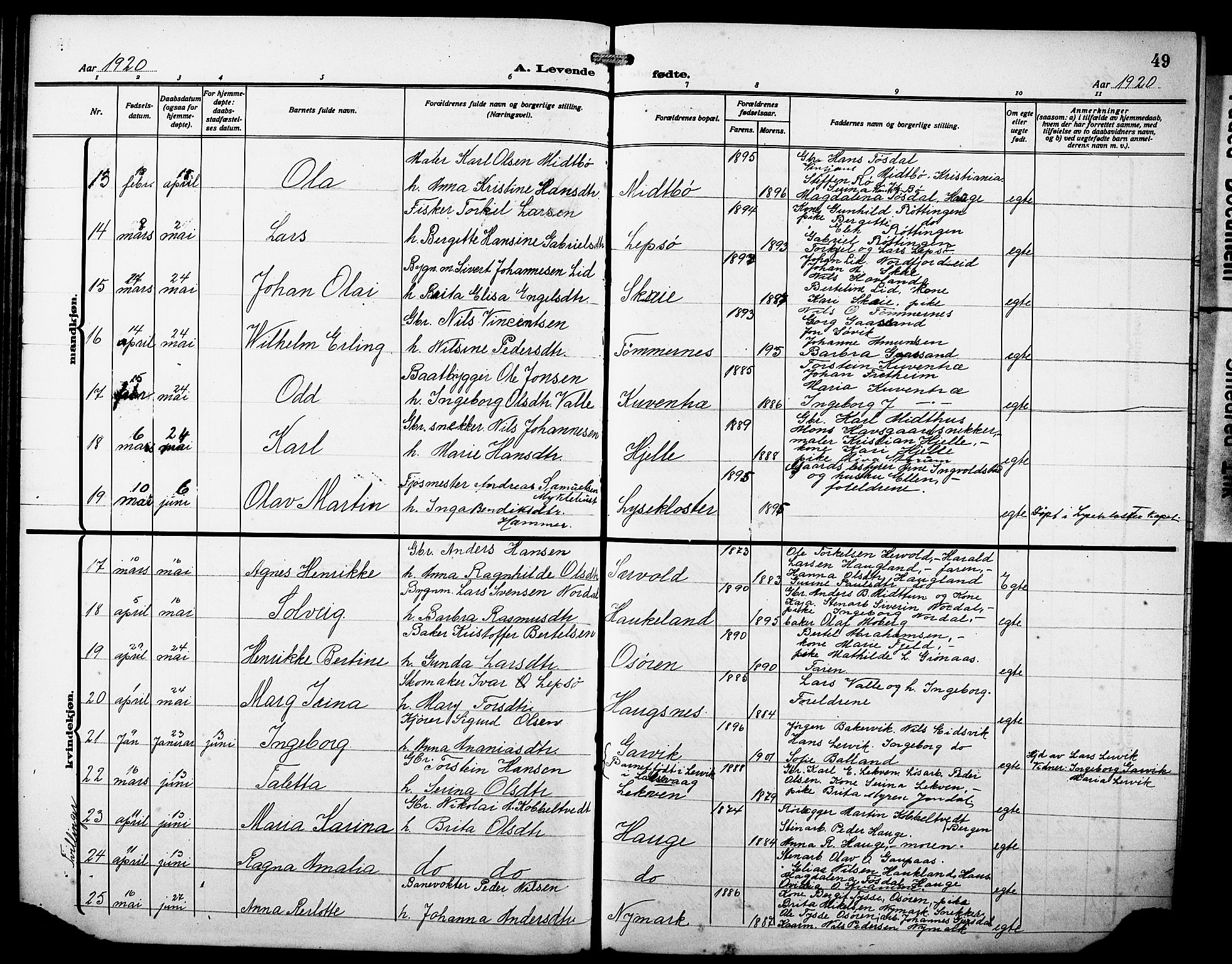 Os sokneprestembete, AV/SAB-A-99929: Parish register (copy) no. A 4, 1914-1923, p. 49