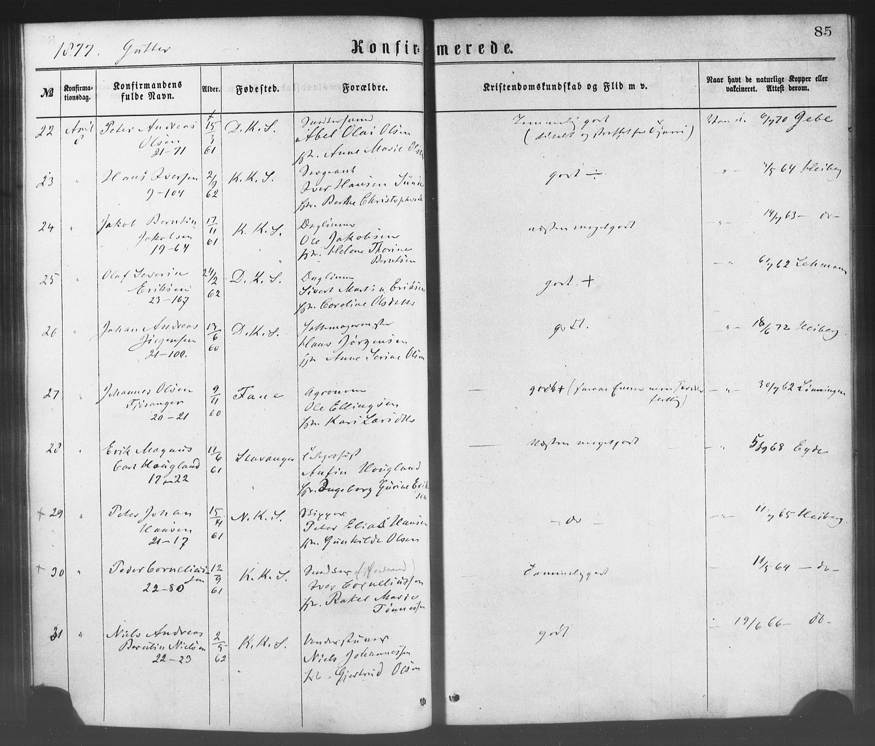 Korskirken sokneprestembete, AV/SAB-A-76101/H/Haa/L0028: Parish register (official) no. C 4, 1868-1879, p. 85