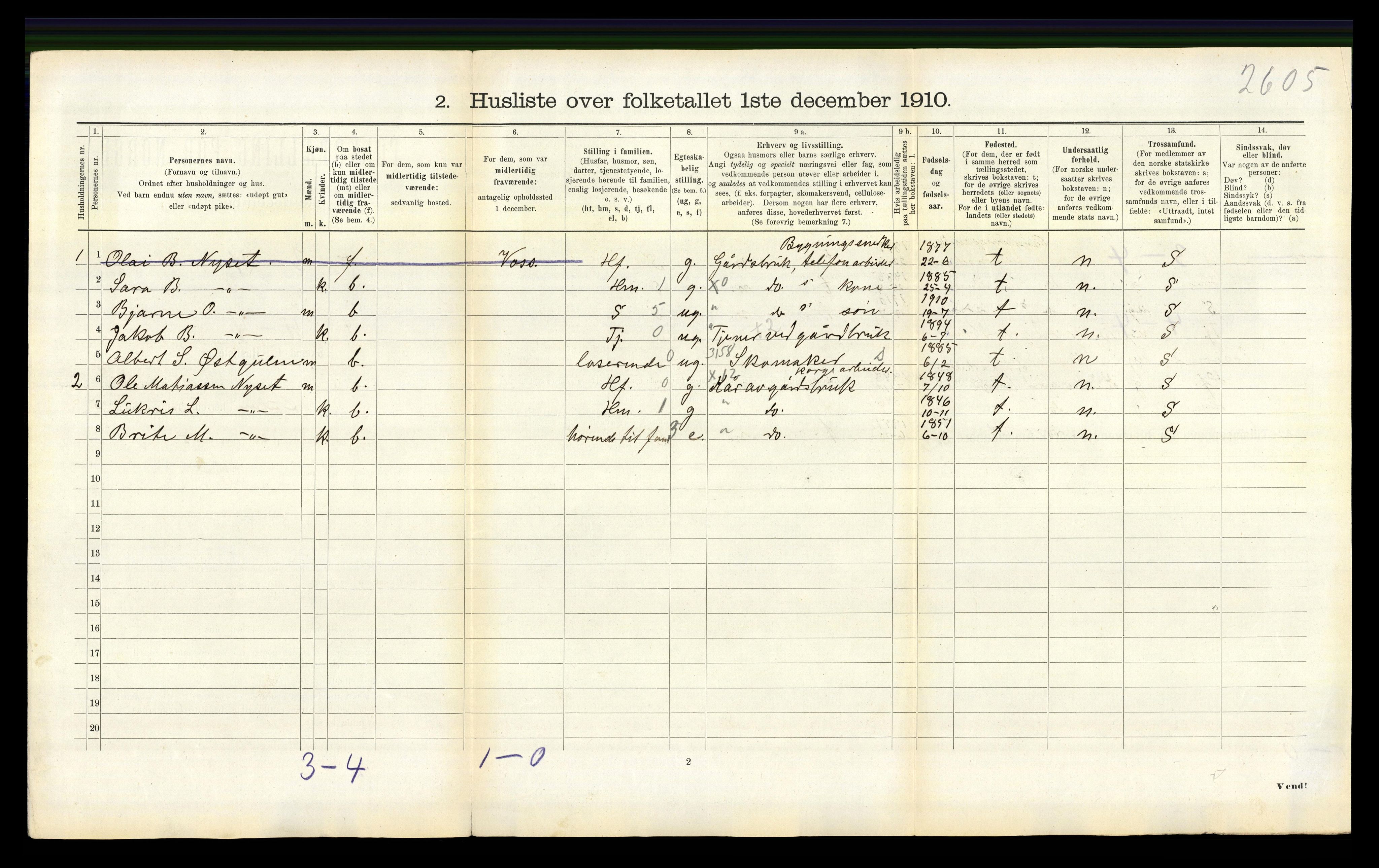 RA, 1910 census for Gulen, 1910, p. 399