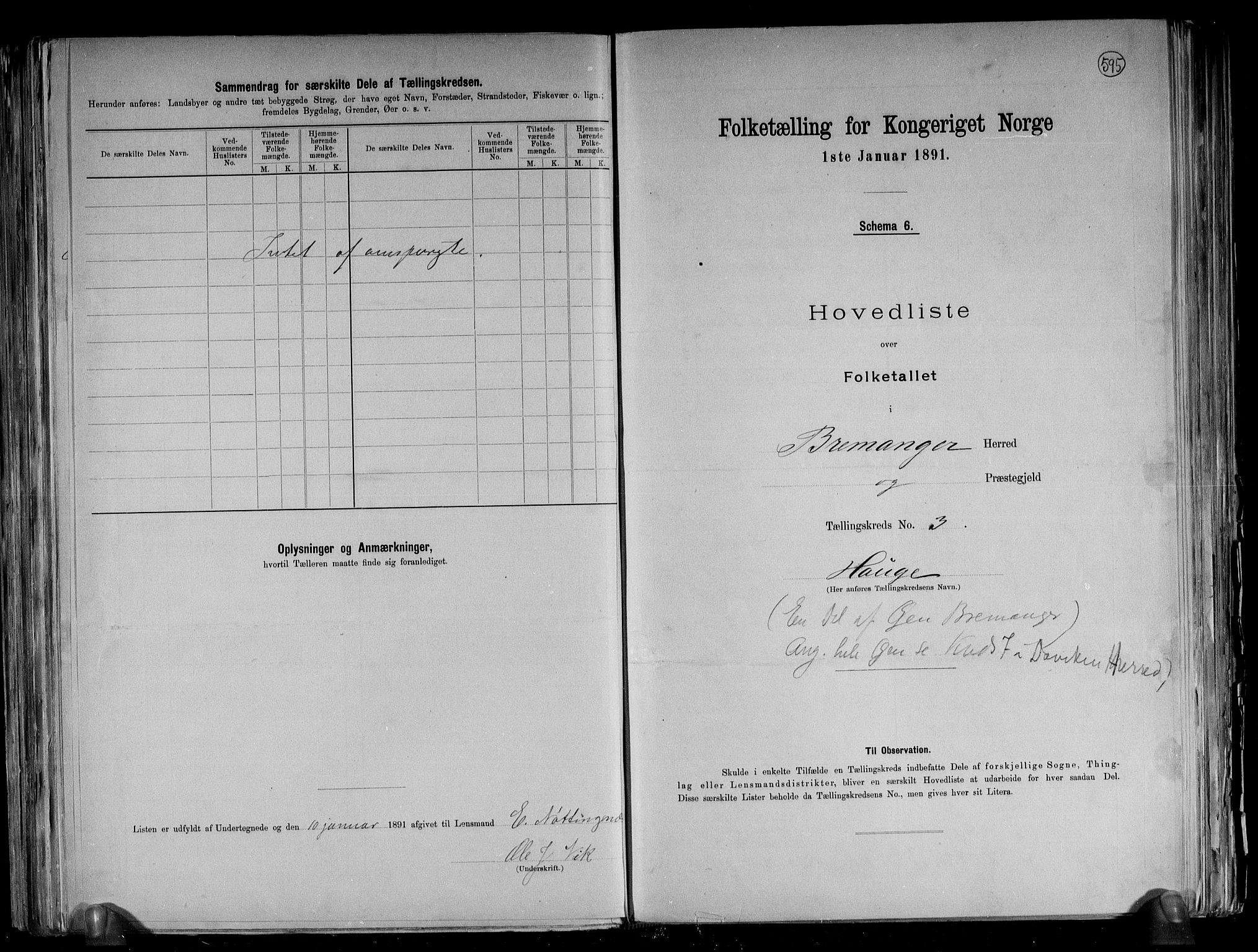 RA, 1891 census for 1438 Bremanger, 1891, p. 8