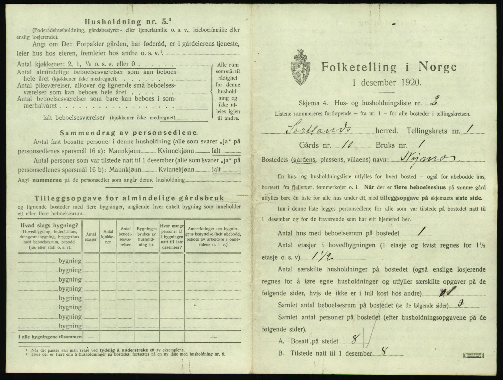 SAT, 1920 census for Sortland, 1920, p. 62