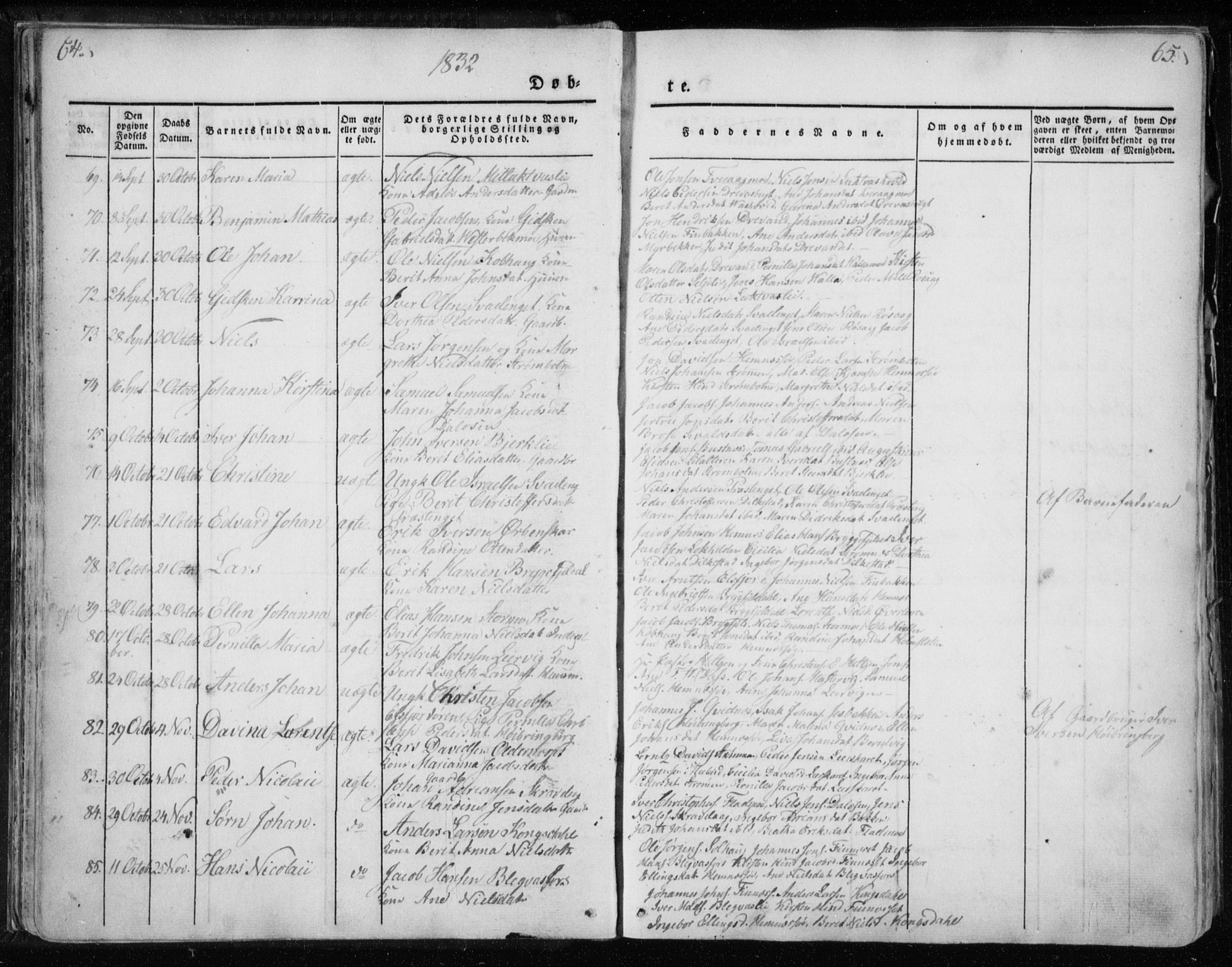 Ministerialprotokoller, klokkerbøker og fødselsregistre - Nordland, AV/SAT-A-1459/825/L0354: Parish register (official) no. 825A08, 1826-1841, p. 64-65