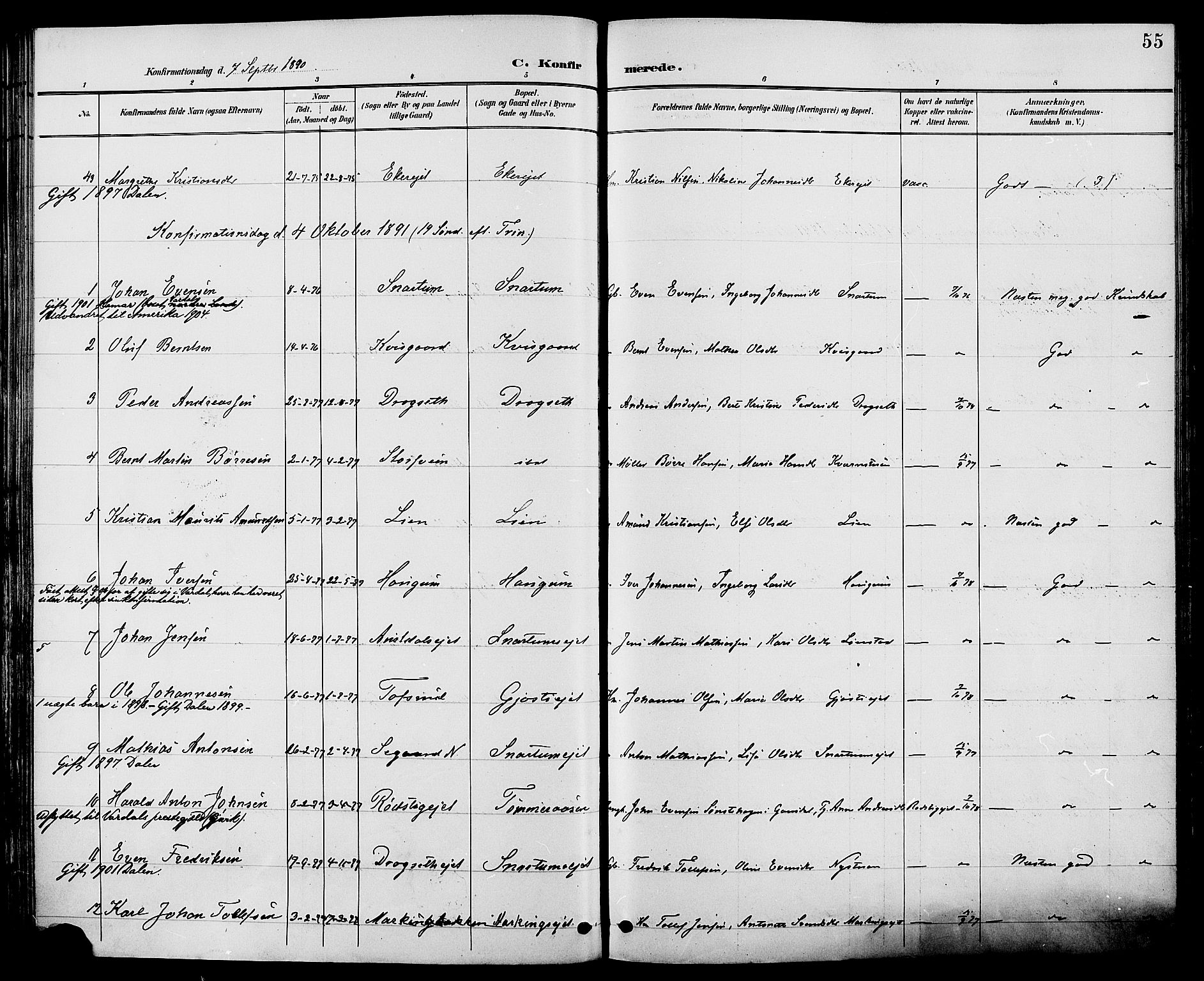 Biri prestekontor, SAH/PREST-096/H/Ha/Haa/L0007: Parish register (official) no. 7, 1887-1893, p. 55