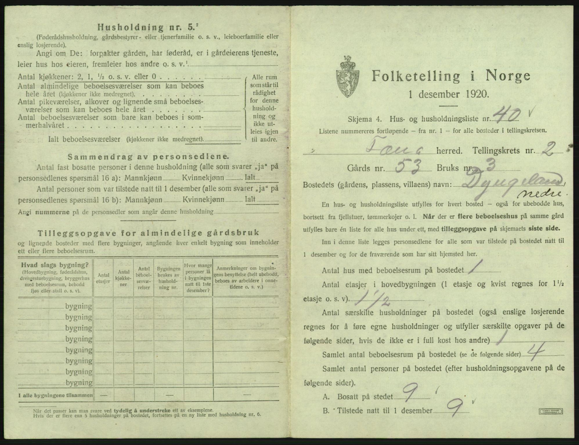 SAB, 1920 census for Fana, 1920, p. 273