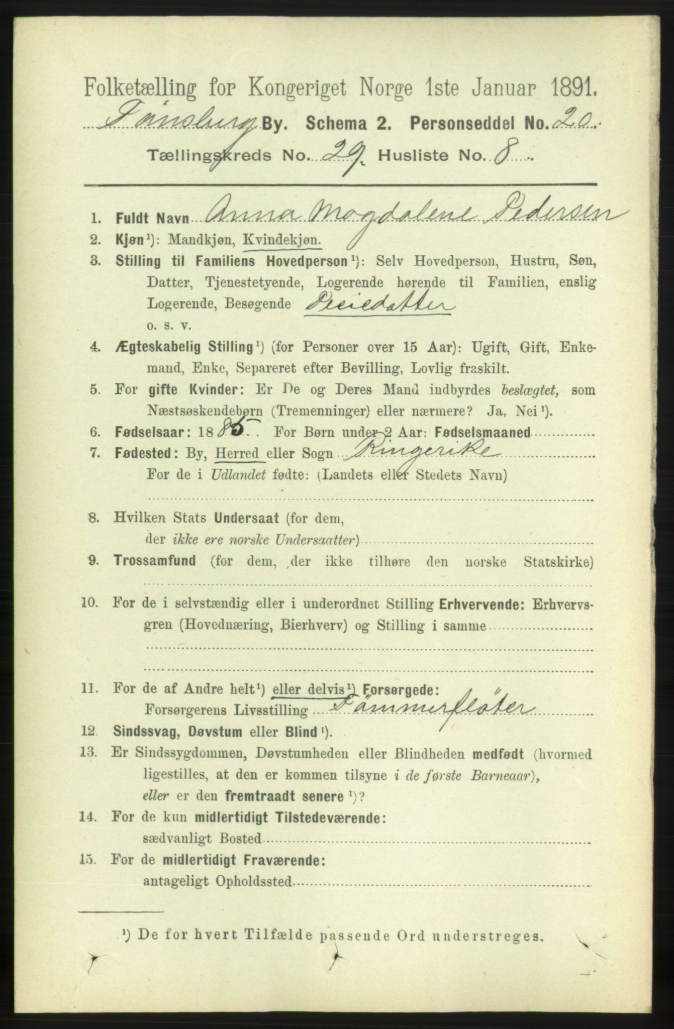 RA, 1891 census for 0705 Tønsberg, 1891, p. 7182