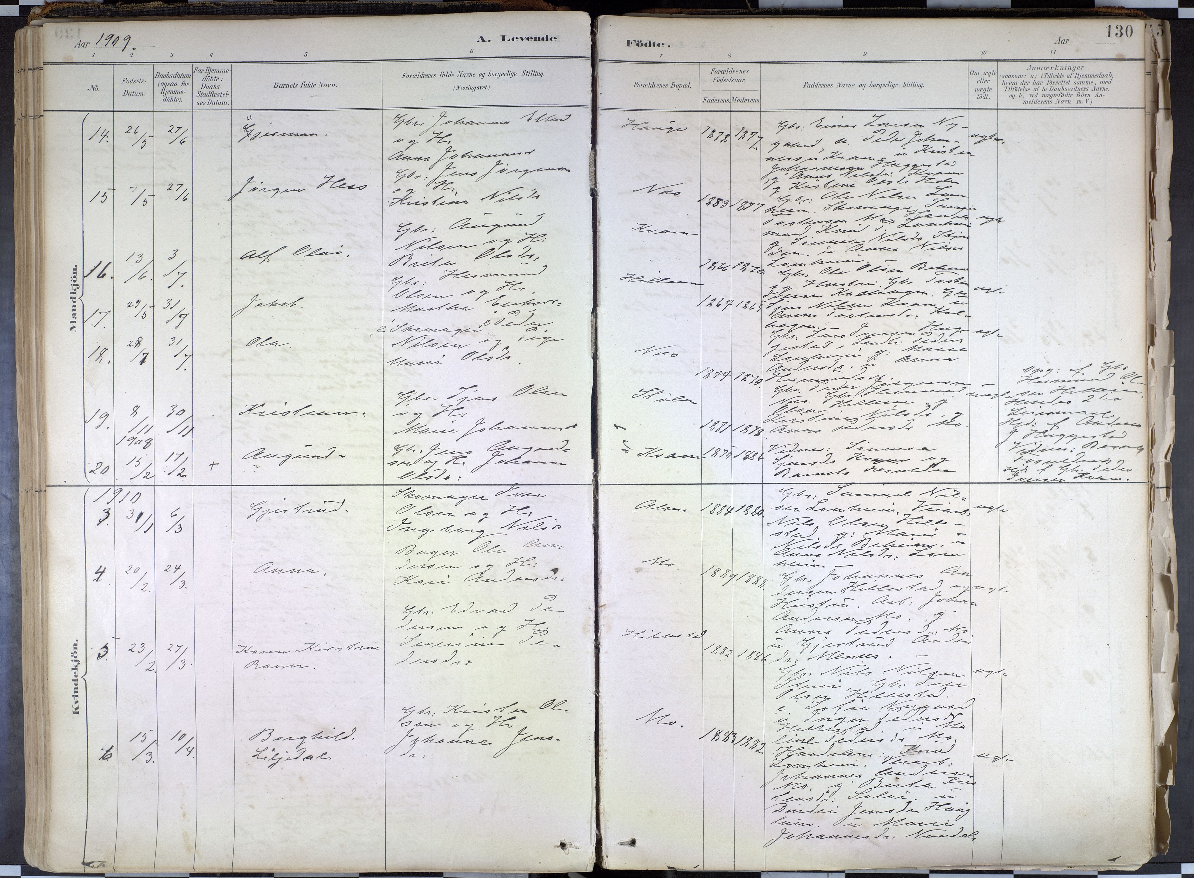 Hafslo sokneprestembete, AV/SAB-A-80301/H/Haa/Haab/L0001: Parish register (official) no. B 1, 1886-1945, p. 130