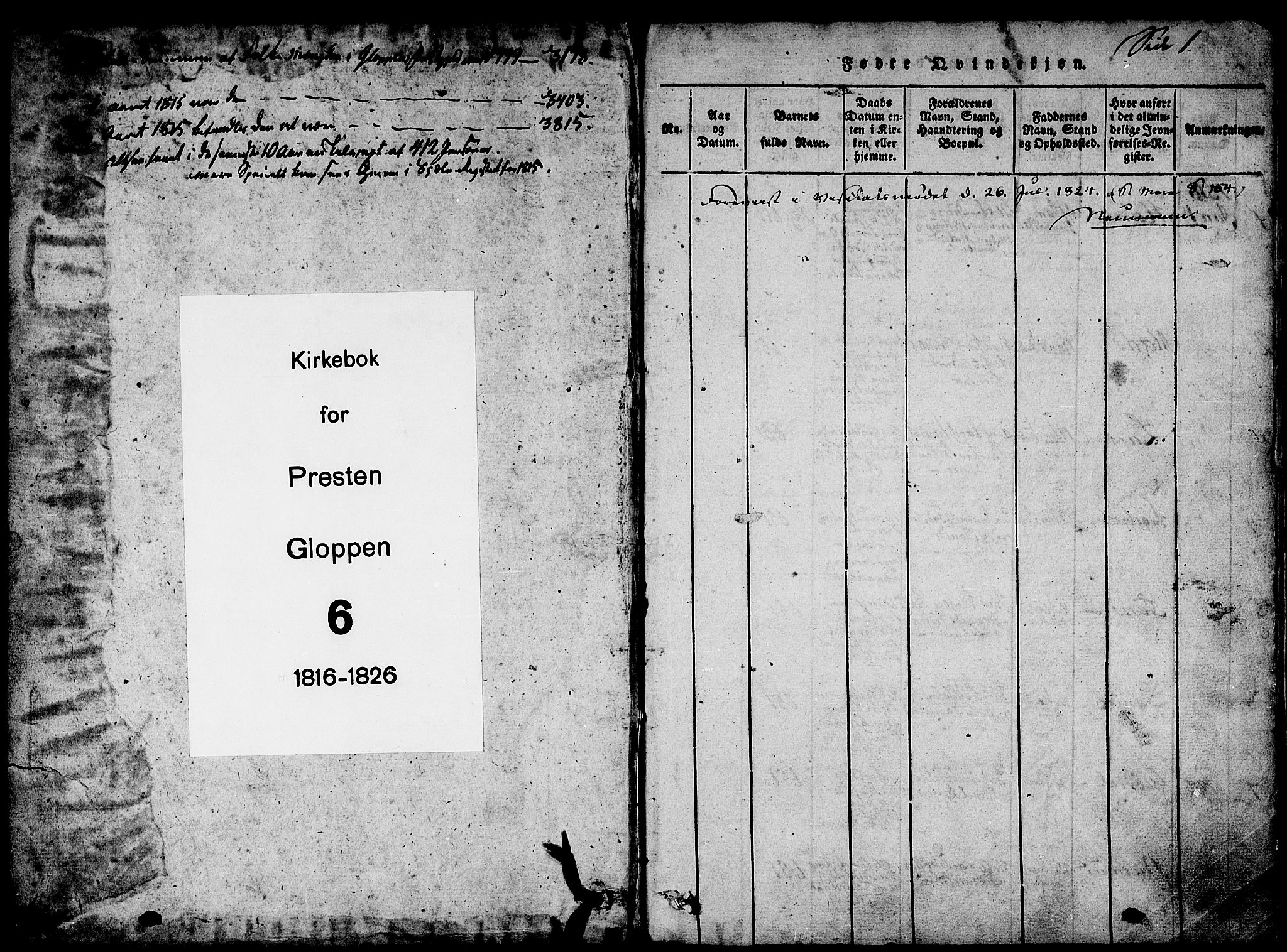 Gloppen sokneprestembete, SAB/A-80101/H/Haa/Haaa/L0006: Parish register (official) no. A 6, 1816-1826, p. 0-1