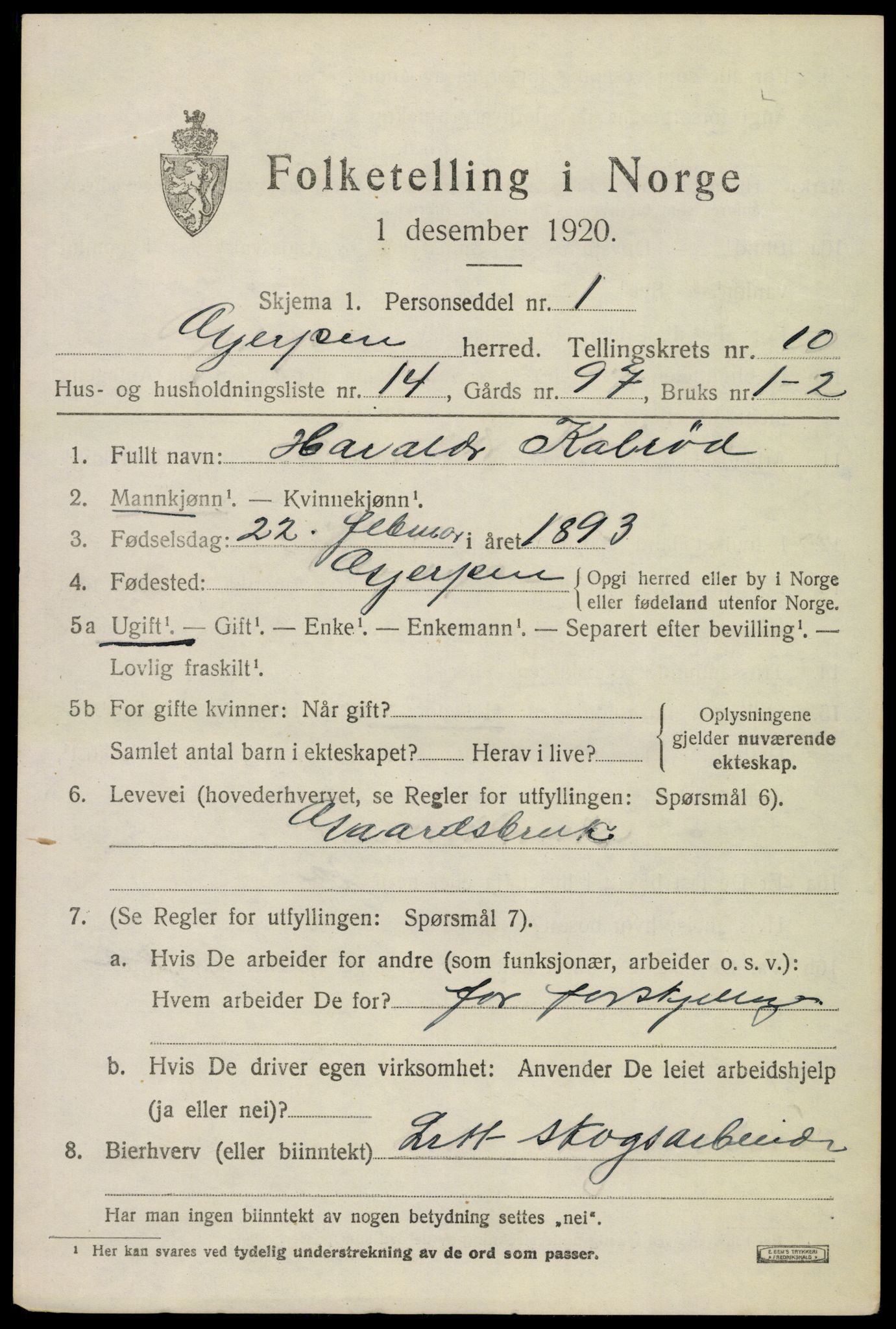 SAKO, 1920 census for Gjerpen, 1920, p. 11608