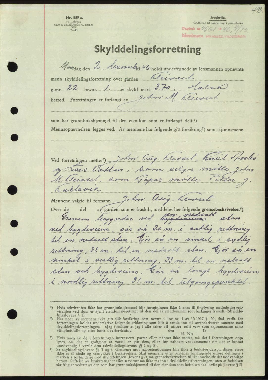 Nordmøre sorenskriveri, AV/SAT-A-4132/1/2/2Ca: Mortgage book no. A103, 1946-1947, Diary no: : 2561/1946