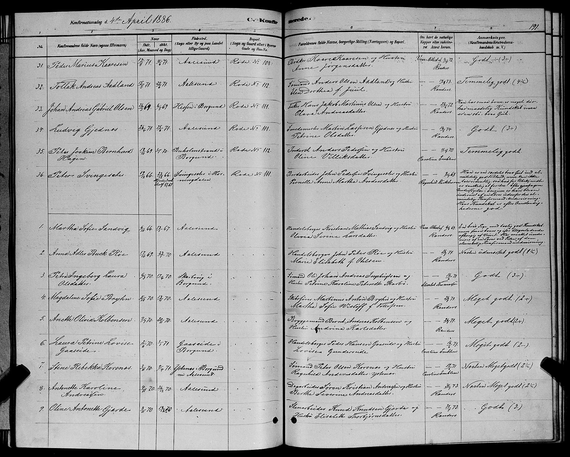 Ministerialprotokoller, klokkerbøker og fødselsregistre - Møre og Romsdal, AV/SAT-A-1454/529/L0466: Parish register (copy) no. 529C03, 1878-1888, p. 191