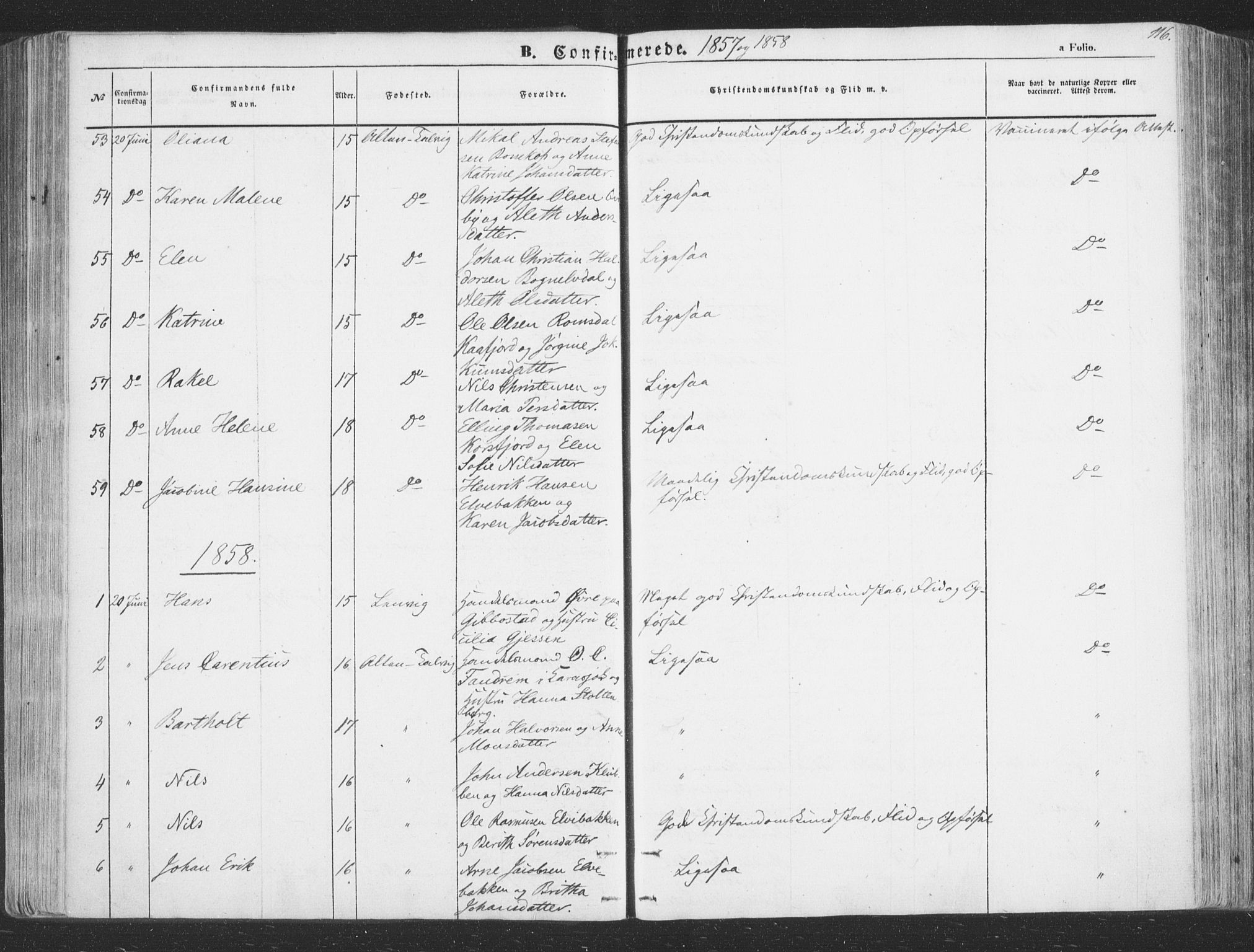 Talvik sokneprestkontor, SATØ/S-1337/H/Ha/L0010kirke: Parish register (official) no. 10, 1852-1864, p. 116