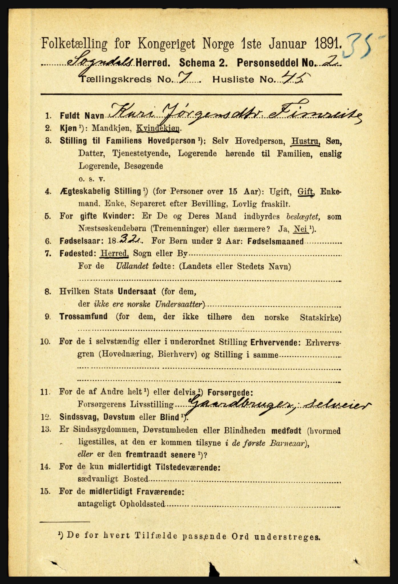 RA, 1891 census for 1420 Sogndal, 1891, p. 3239