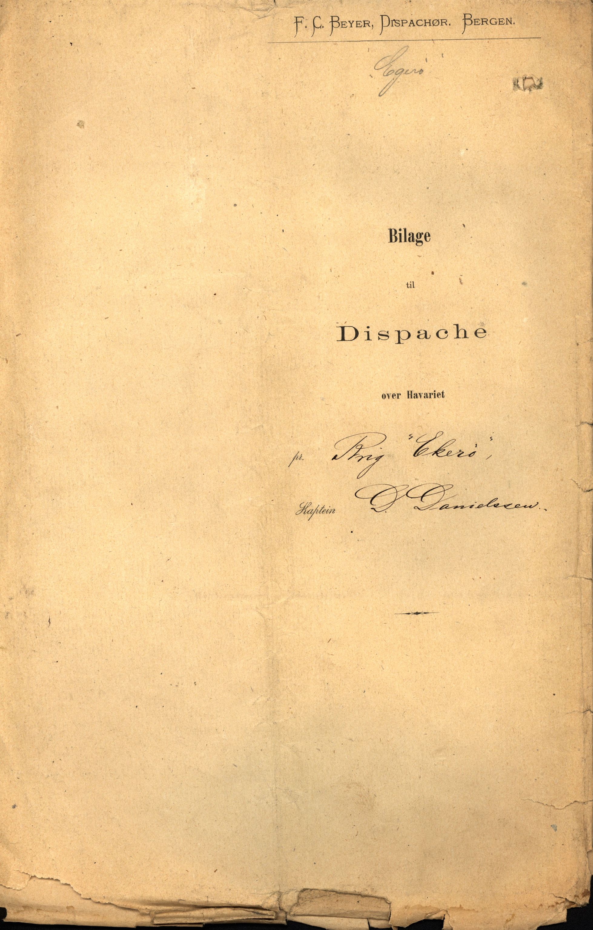 Pa 63 - Østlandske skibsassuranceforening, VEMU/A-1079/G/Ga/L0015/0003: Havaridokumenter / Egerøen, 1882