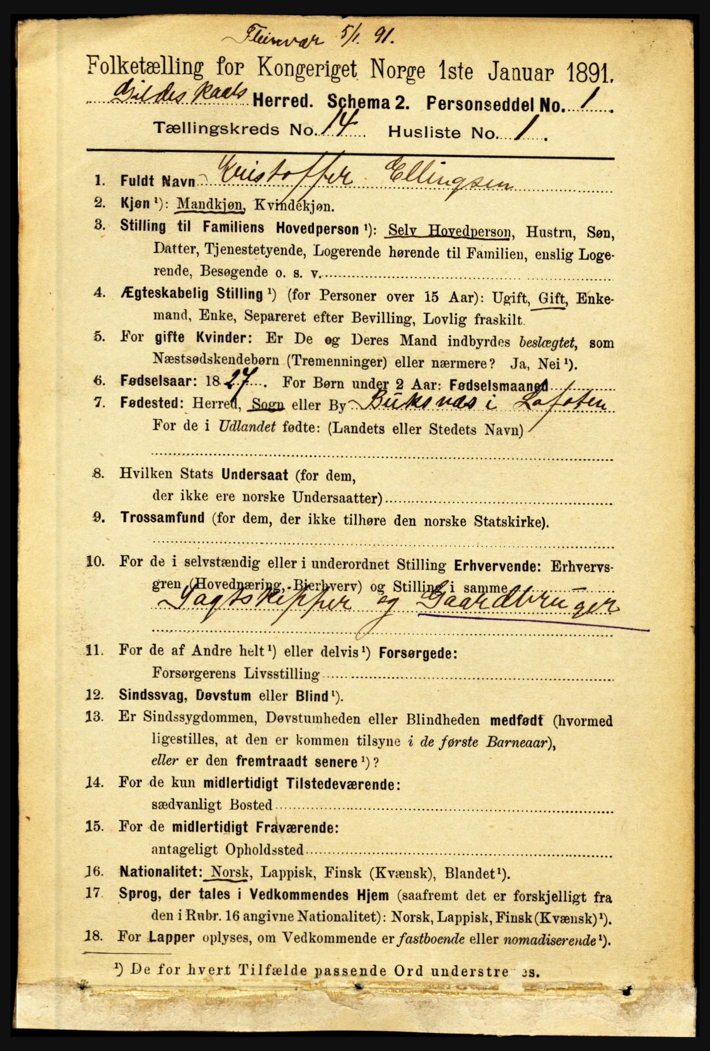 RA, 1891 census for 1838 Gildeskål, 1891, p. 4325