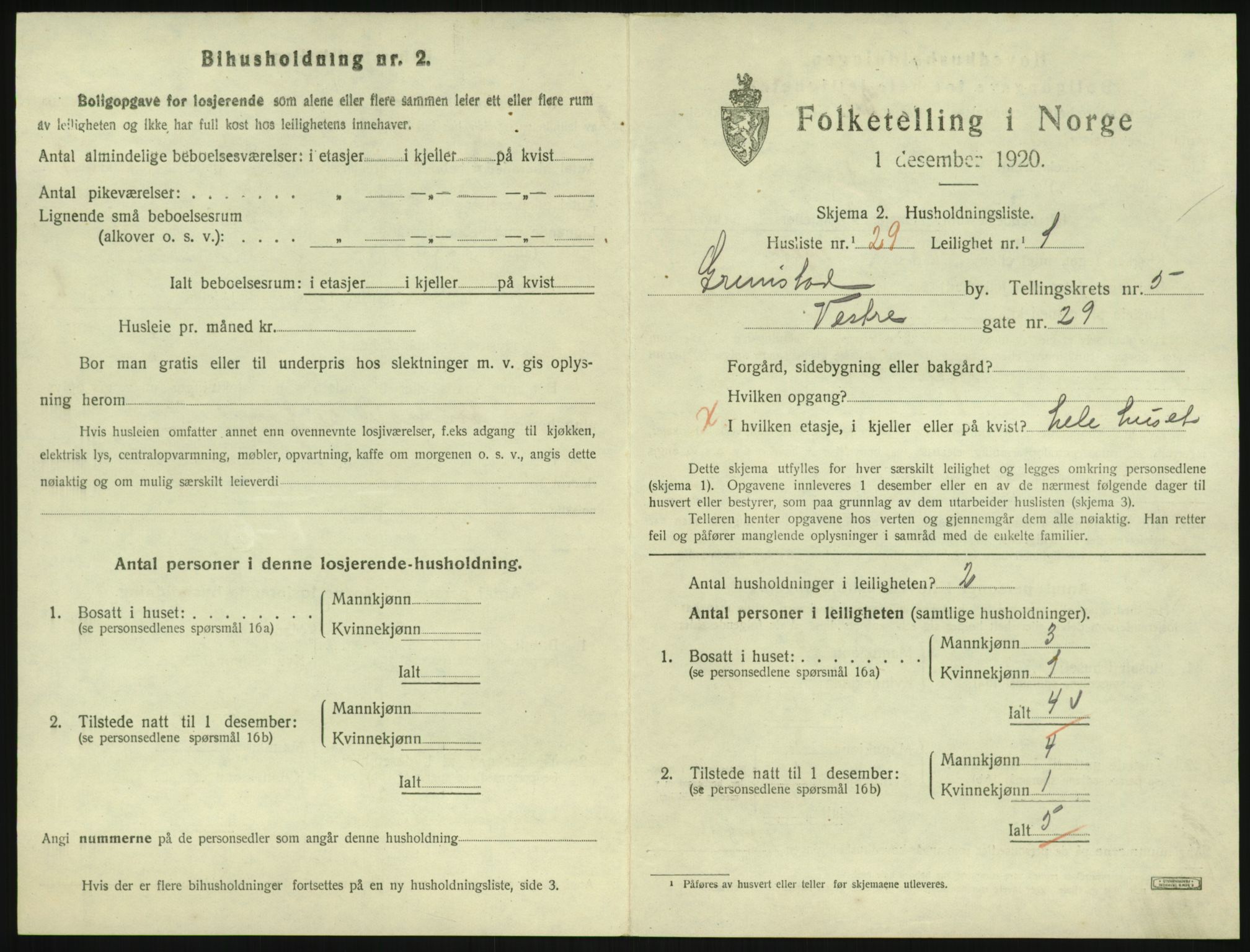 SAK, 1920 census for Grimstad, 1920, p. 2159