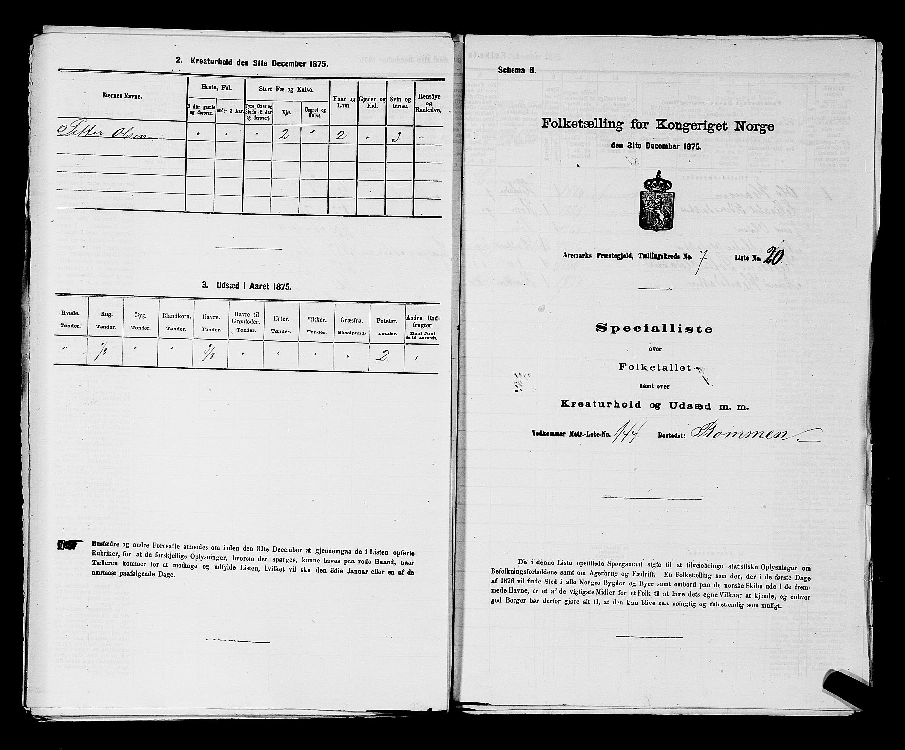 RA, 1875 census for 0118P Aremark, 1875, p. 1010