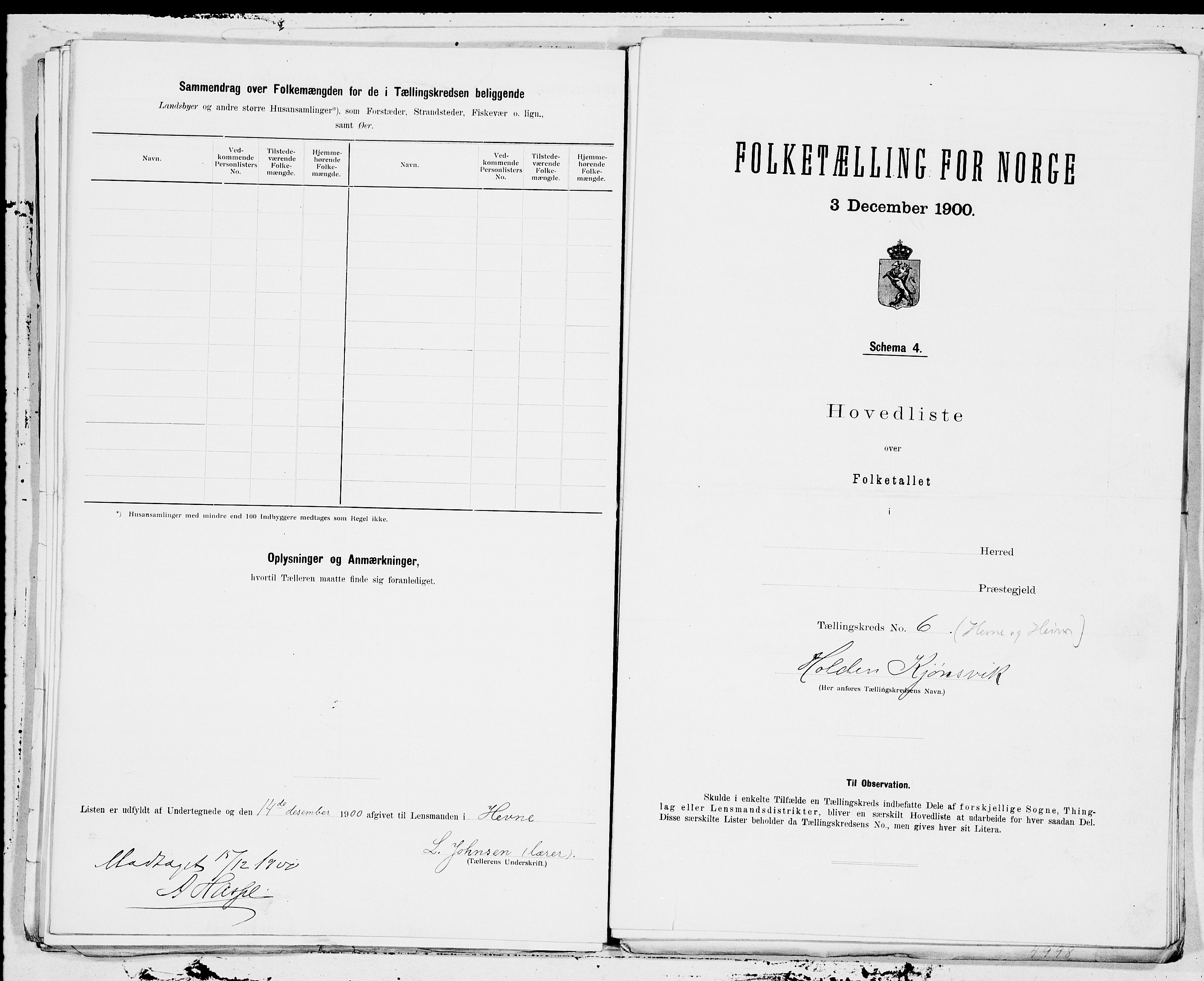 SAT, 1900 census for Hemne, 1900, p. 12