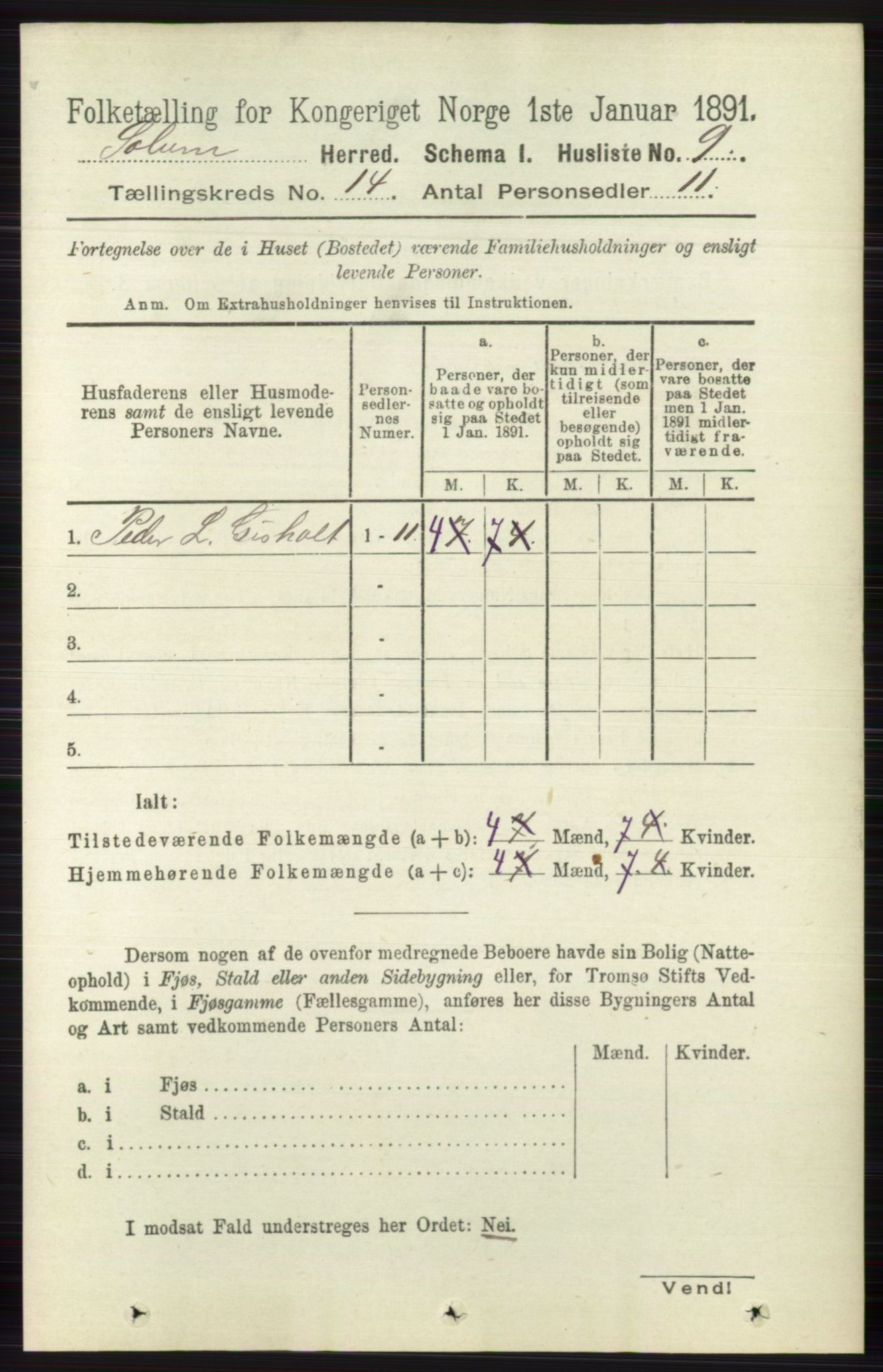 RA, 1891 census for 0818 Solum, 1891, p. 6304