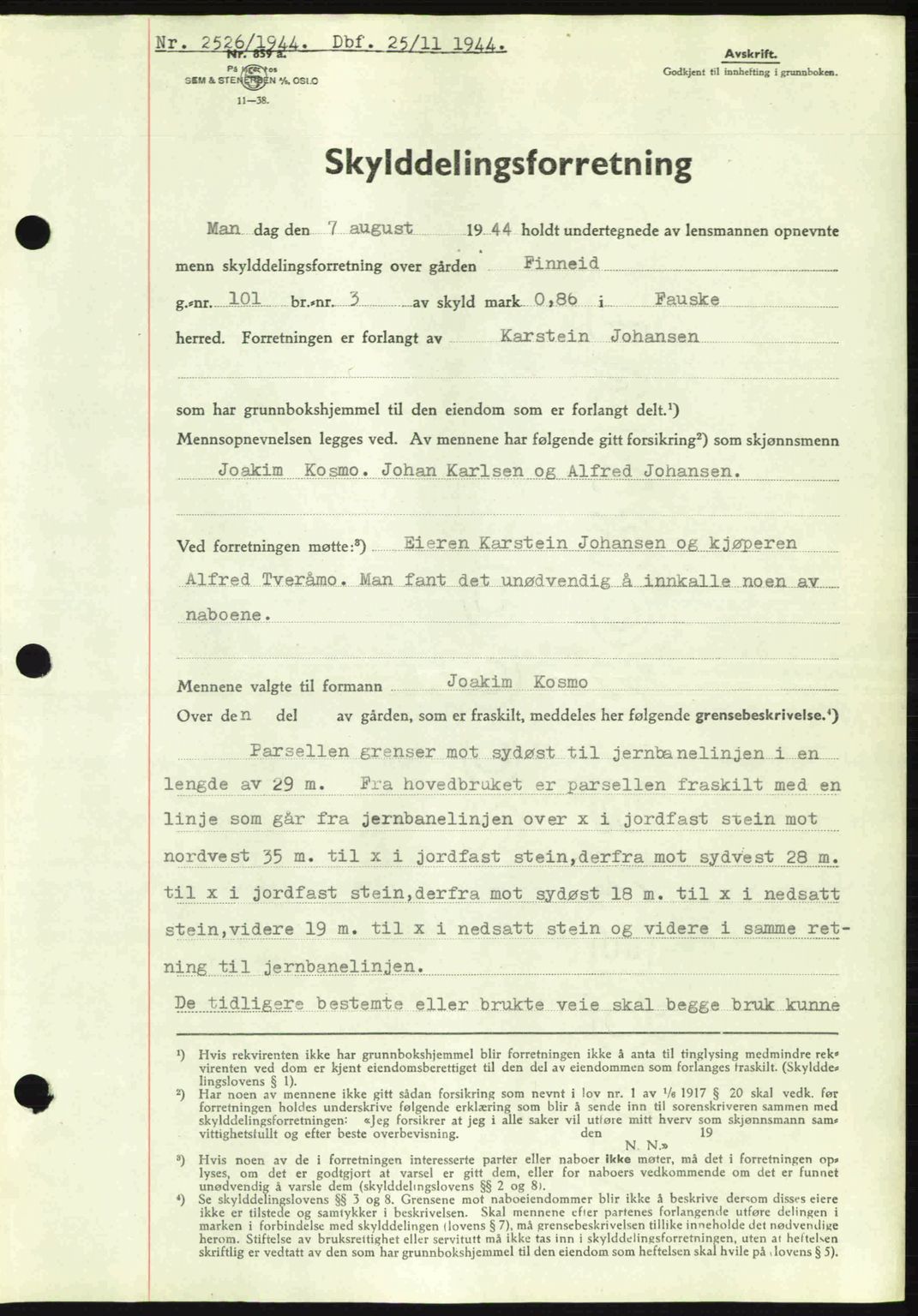 Salten sorenskriveri, SAT/A-4578/1/2/2C: Mortgage book no. A14-15, 1943-1945, Diary no: : 2526/1944