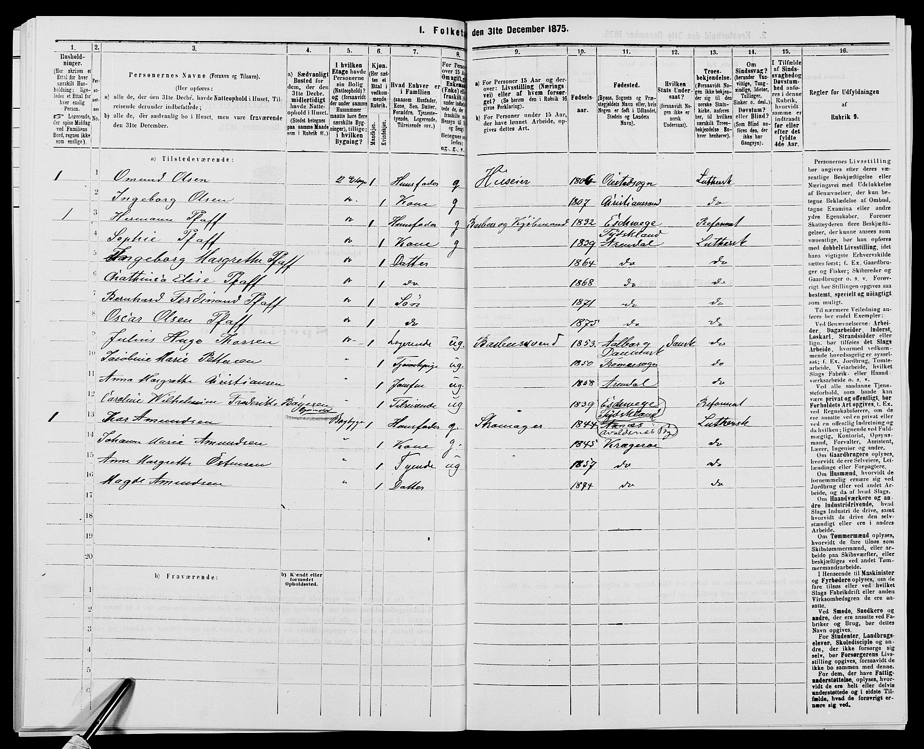 SAK, 1875 census for 0903P Arendal, 1875, p. 536