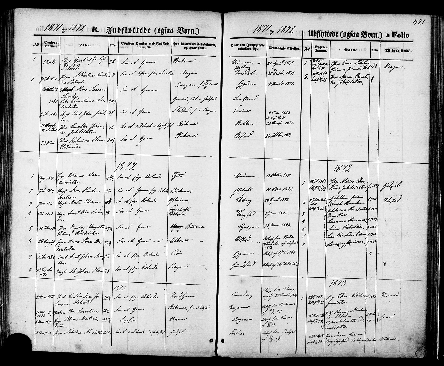 Ministerialprotokoller, klokkerbøker og fødselsregistre - Nordland, SAT/A-1459/880/L1132: Parish register (official) no. 880A06, 1869-1887, p. 421